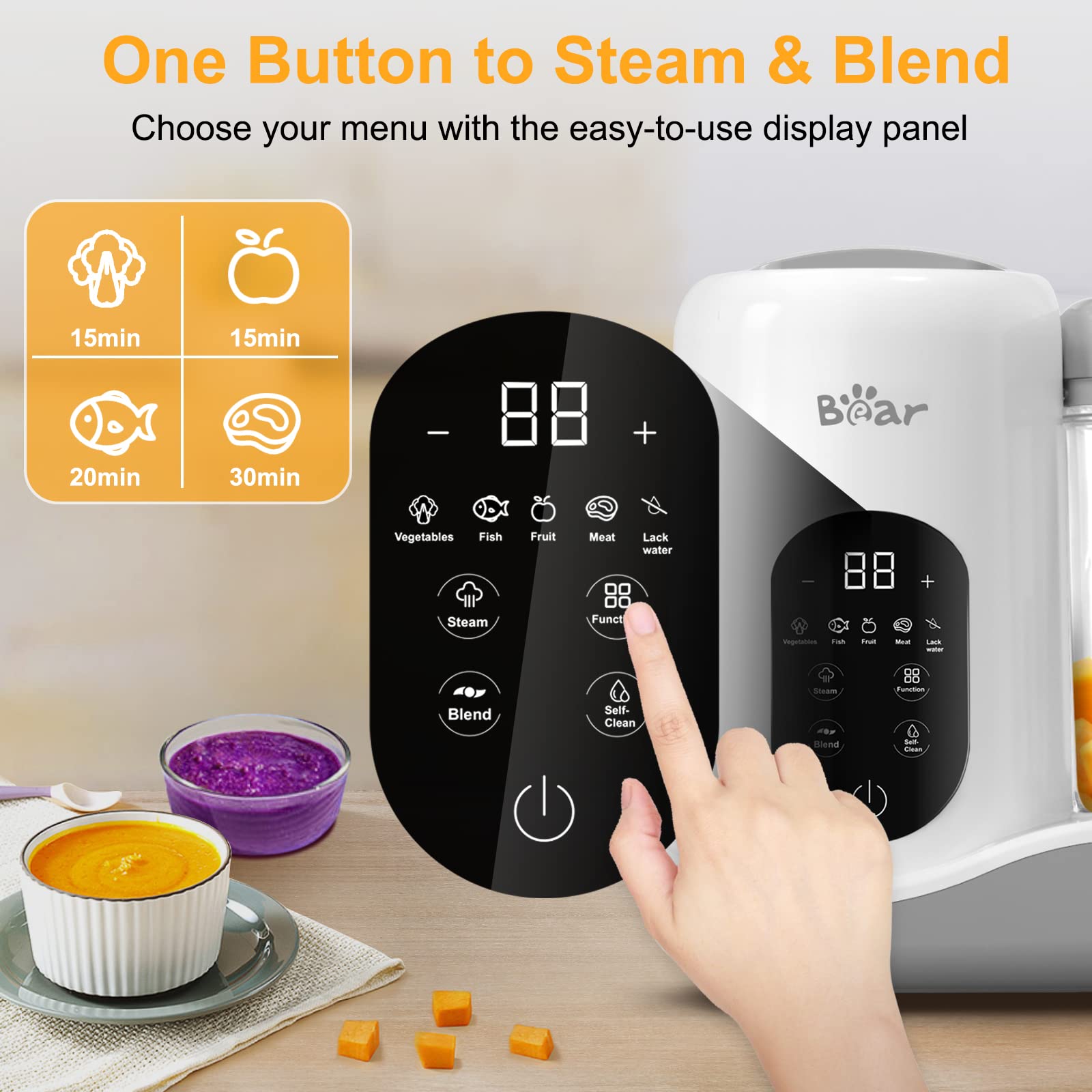 BAR BEAR 2024 Baby Food Maker | One-Step Steamer & Blender