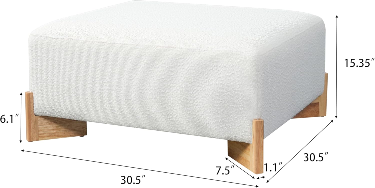 PU Leather Large Square Ottoman with Solid Wooden Legs, 30.5