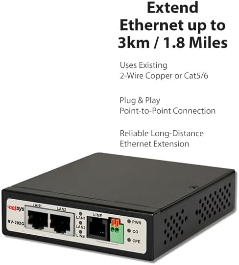GigaPort VDSL2 Ethernet Extender Kit (2 Units Included) - Extend LAN up to 3km / 1.8 mi Over 2-Wire Copper | Ethernet Over Phone Line or Cat5/6 (NV-202GEKIT)