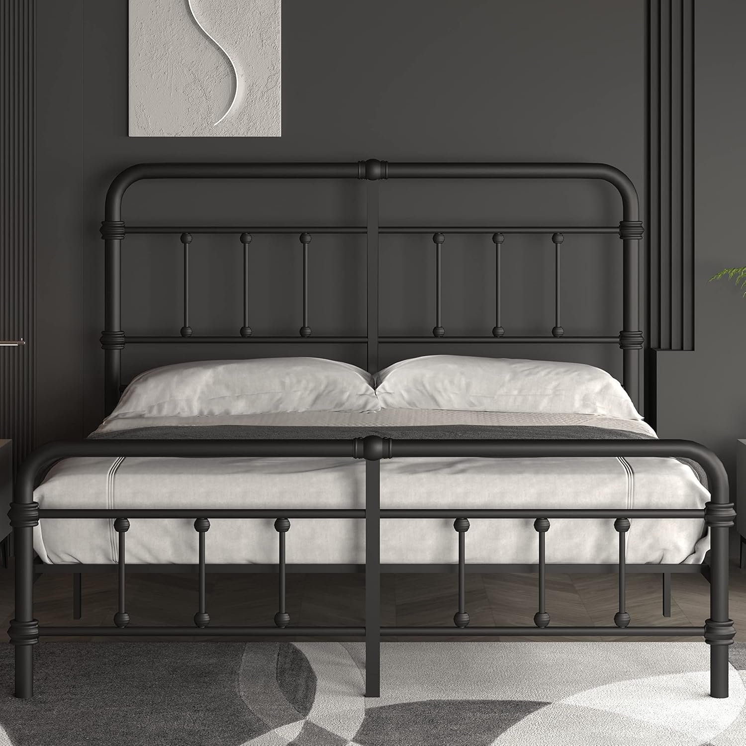 King-Bed-Frame-Metal-Platform Bed Frame with 49