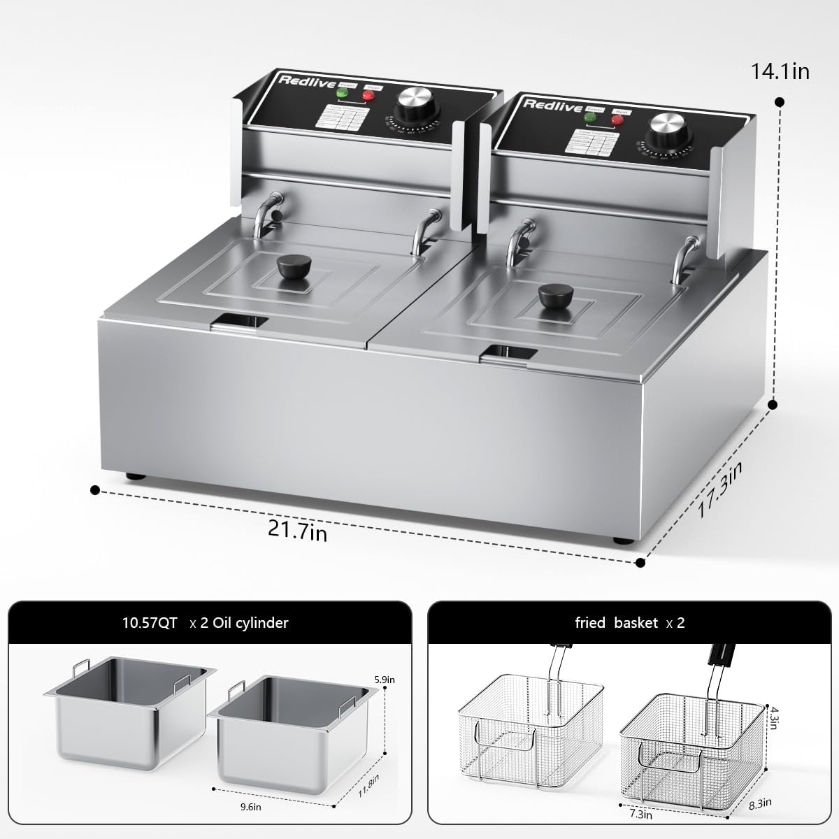 Electric Deep Fryer 3400W Hot 21QT/20L Commercial Deep Fryers with 2 Independent use Baskets Countertop Oil Fryer for Restaurant Use and Home Kitchen