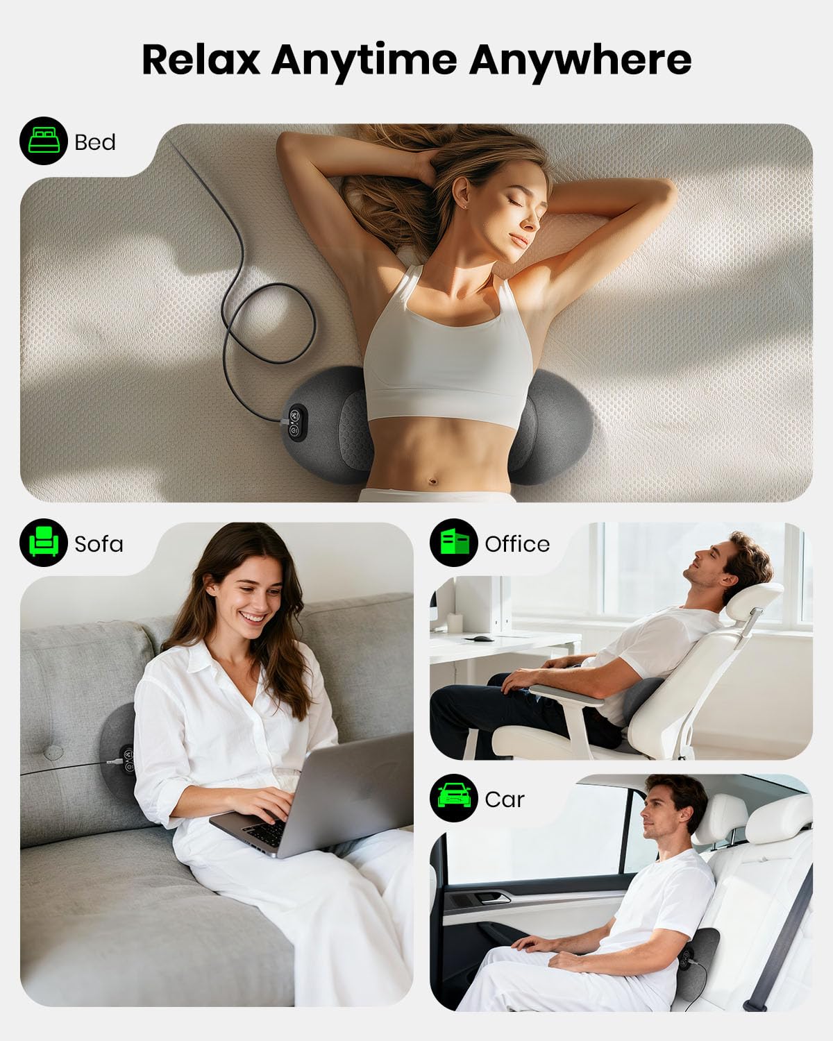 SWANCODE Triple Fusion Back Massager, 3-in-1 Heat & Vibration