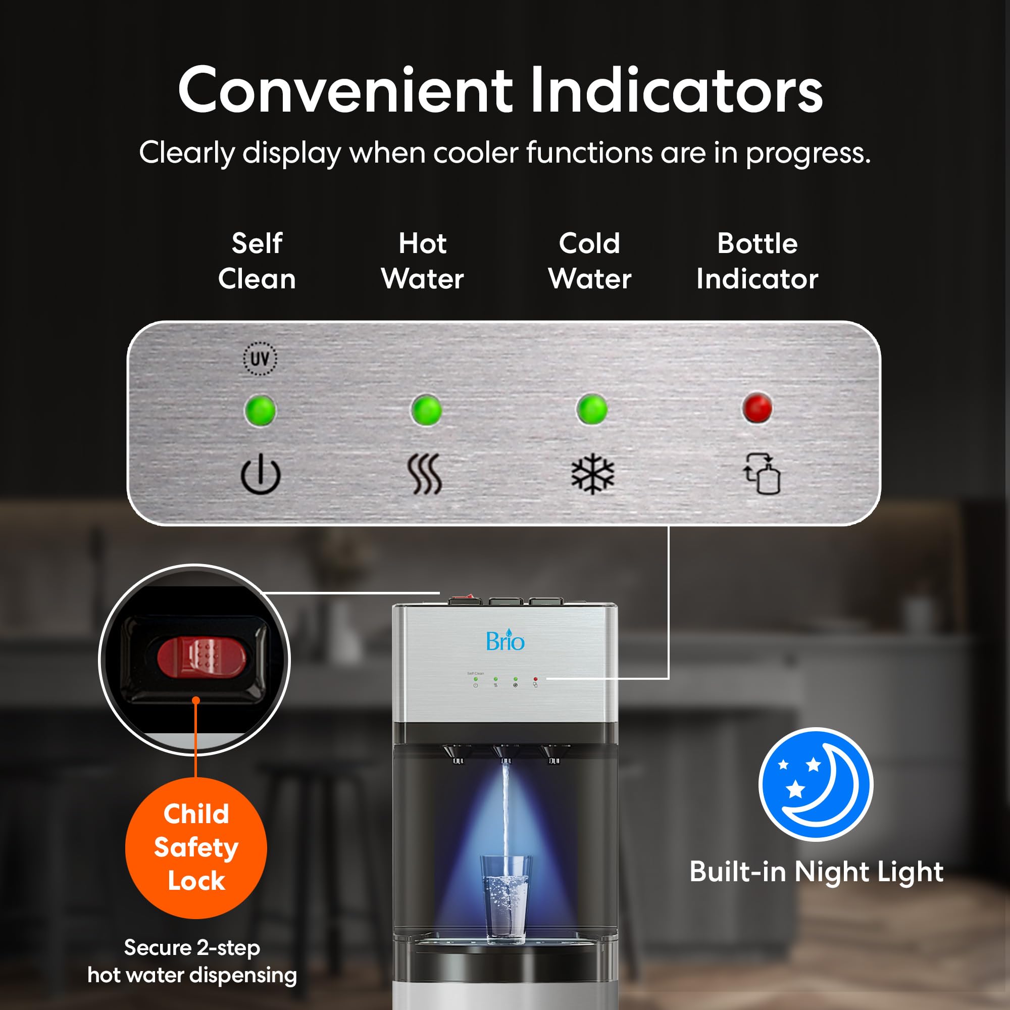 BRIO Self-Cleaning Bottom Loading Water Dispenser - 3 Temp