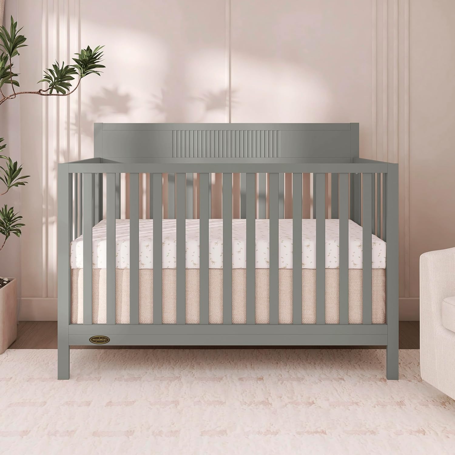 Dream On Me Ivy 5-in-1 Convertible Full-Size Baby Crib in Seagrass, GreenGuard Gold & JPMA Certified, 3 Mattress Heights, Converts to Toddler, Day & Full-Size Bed, Safe & Stylish Nursery
