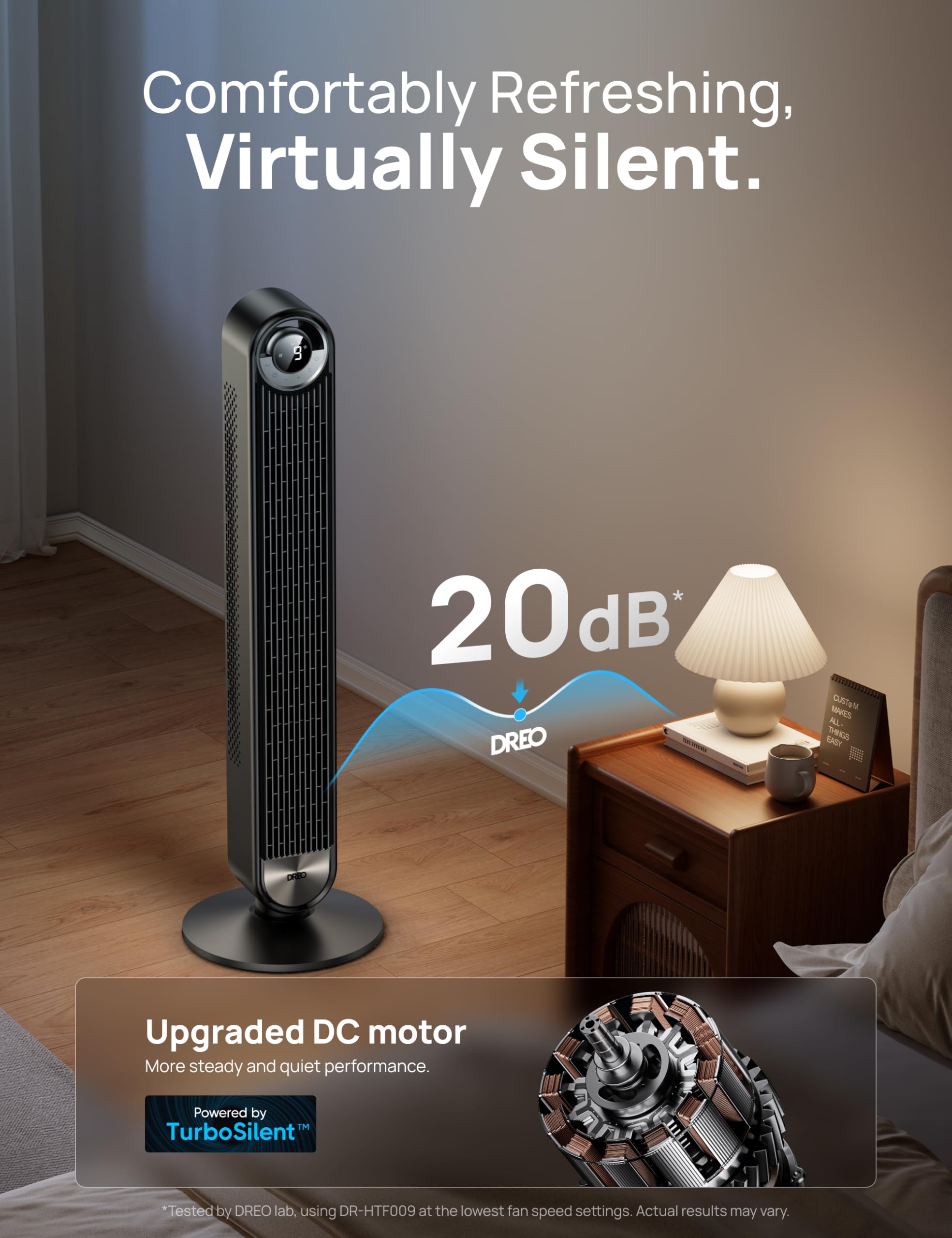 DREO Tower Fan - Ultra-Quiet 9 Speeds Oscillating Stand Fan