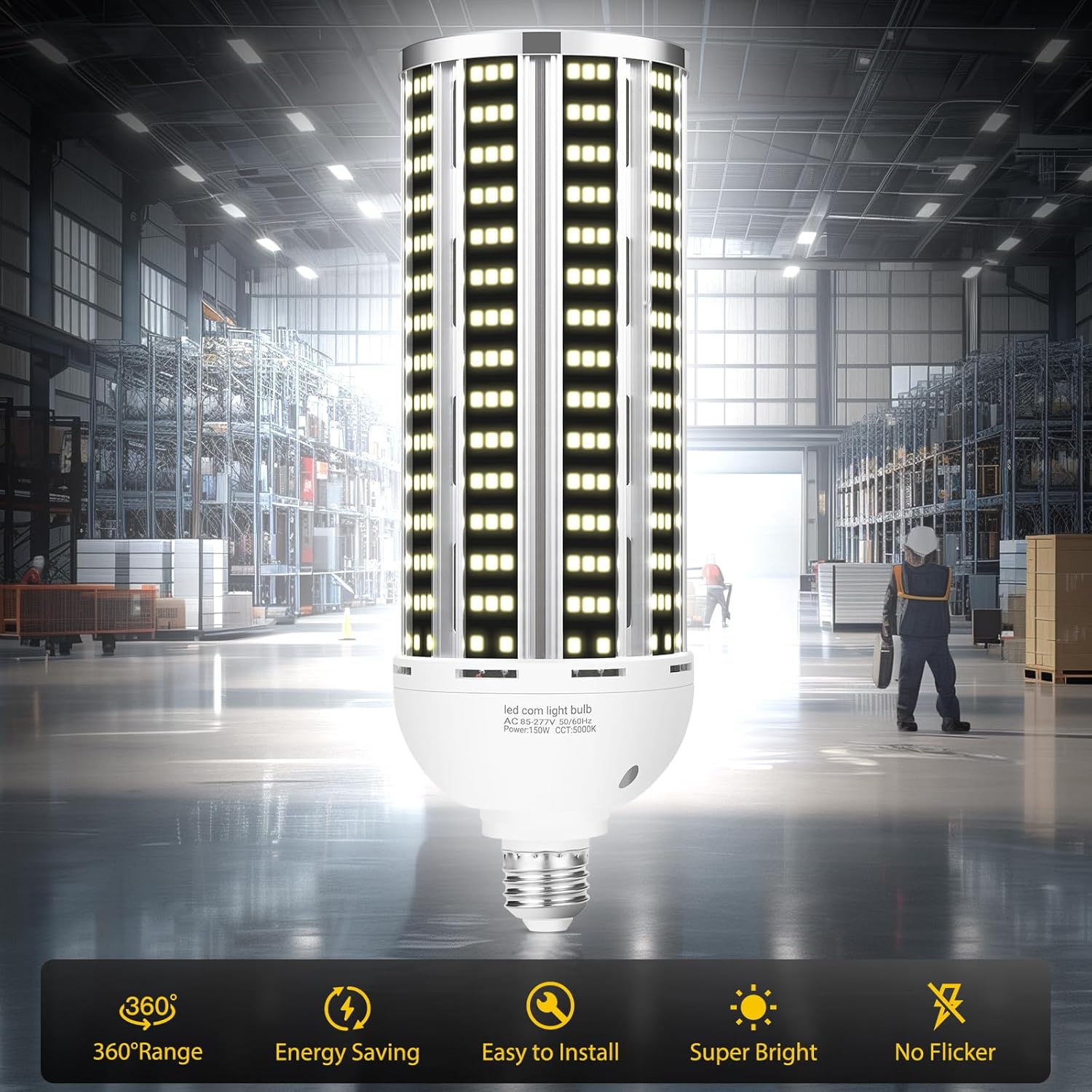 150W 4 pack LED Corn Light Bulb(1500W Equivalent ) ,Commercial Grade DayLight 5000K E26/E39 22900LM Medium Mogul Base LED Lamp,Large Area Lights For Outdoor Indoor Garage Warehouse Factory Bay Light
