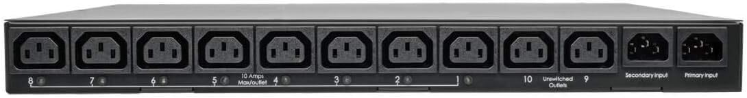 Tripp Lite Metered PDU with ATS, 2/2.4KW Single Phase, 200/240V, 10 Outlet (C13), 2 C14 Input, 3.6M Cords 1U Rack-Mount Power, TAA (PDUMH15HVAT)