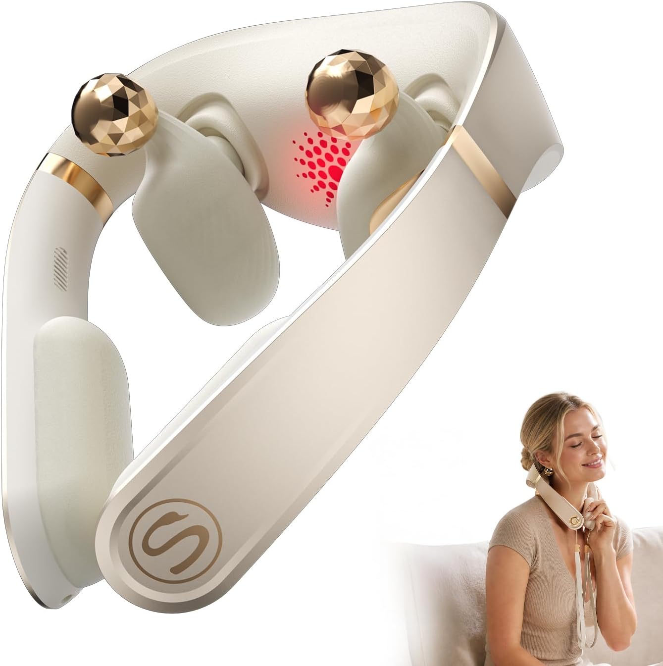 SKG Neck and Shoulder Massager with Heat and Music, Portable Cordless Deep Kneading Massager, Hands-Free Physical Massage for Home Office Travel