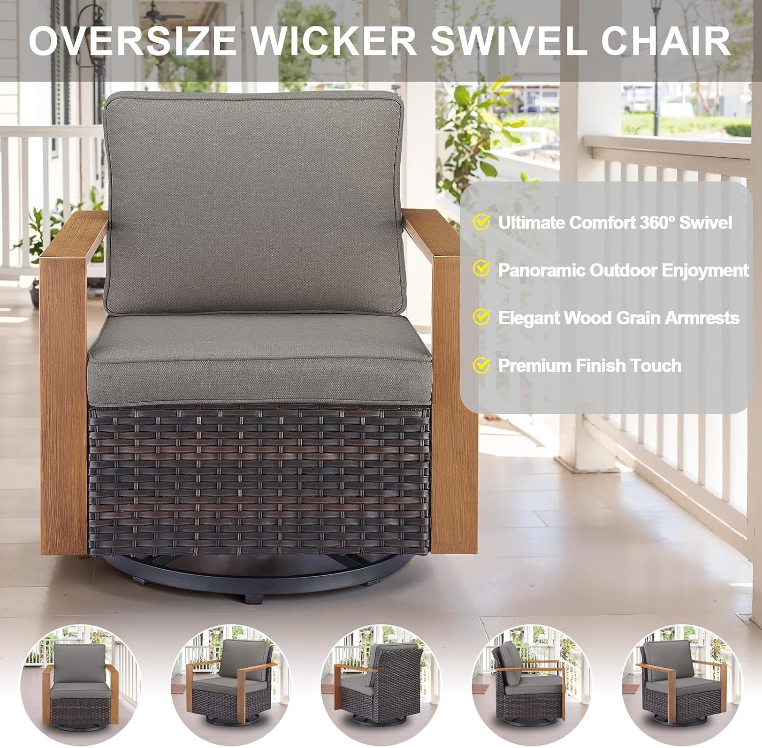 Belord Outdoor Swivel Rocker Chairs Set of 2 With Metal Wide Armrests, Patio Wicker Chairs, Glider Furniture for Porch Deck Sunroom Backyard