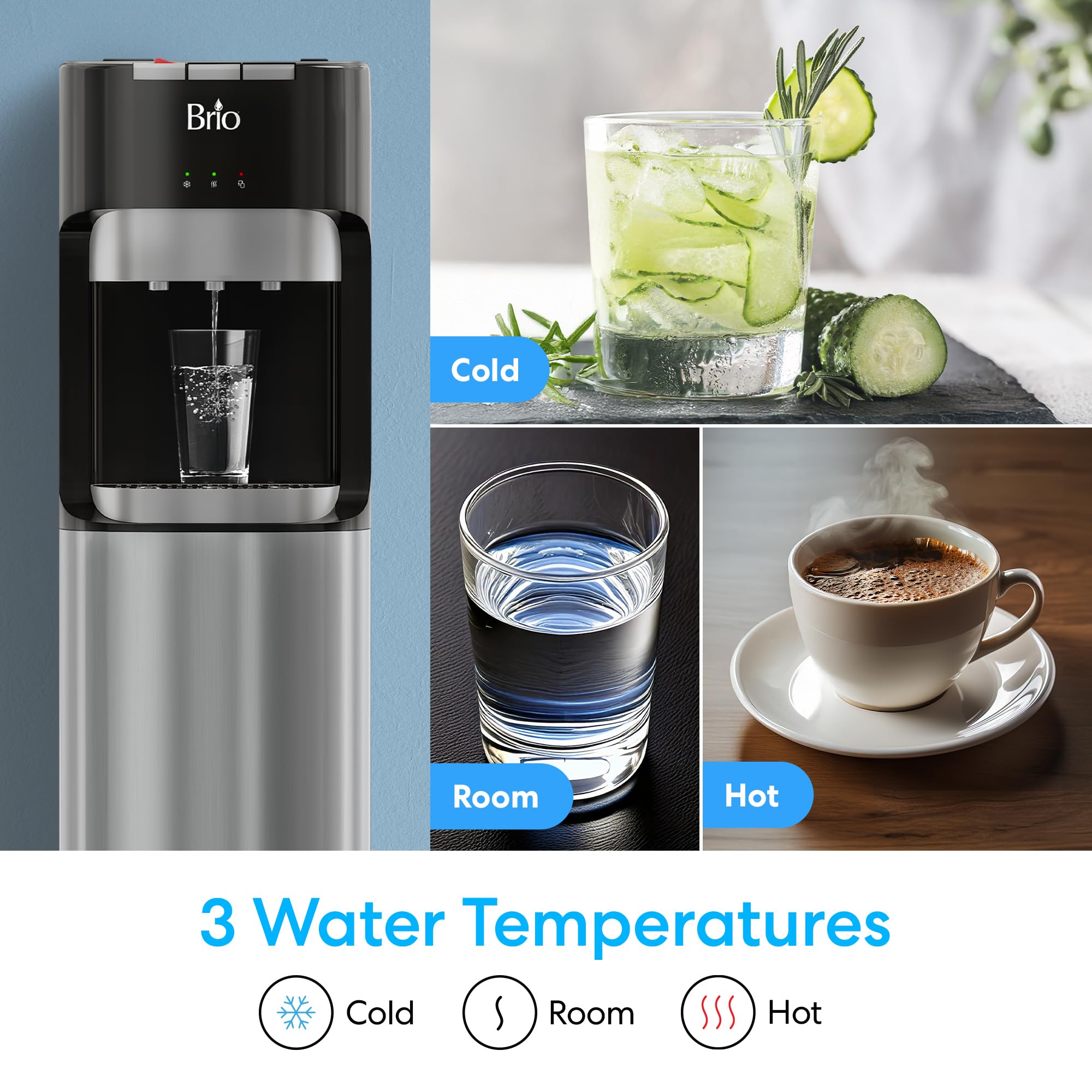 BRIO Bottom Loading Water Cooler Dispenser - 5 Gallon, 3 Temp
