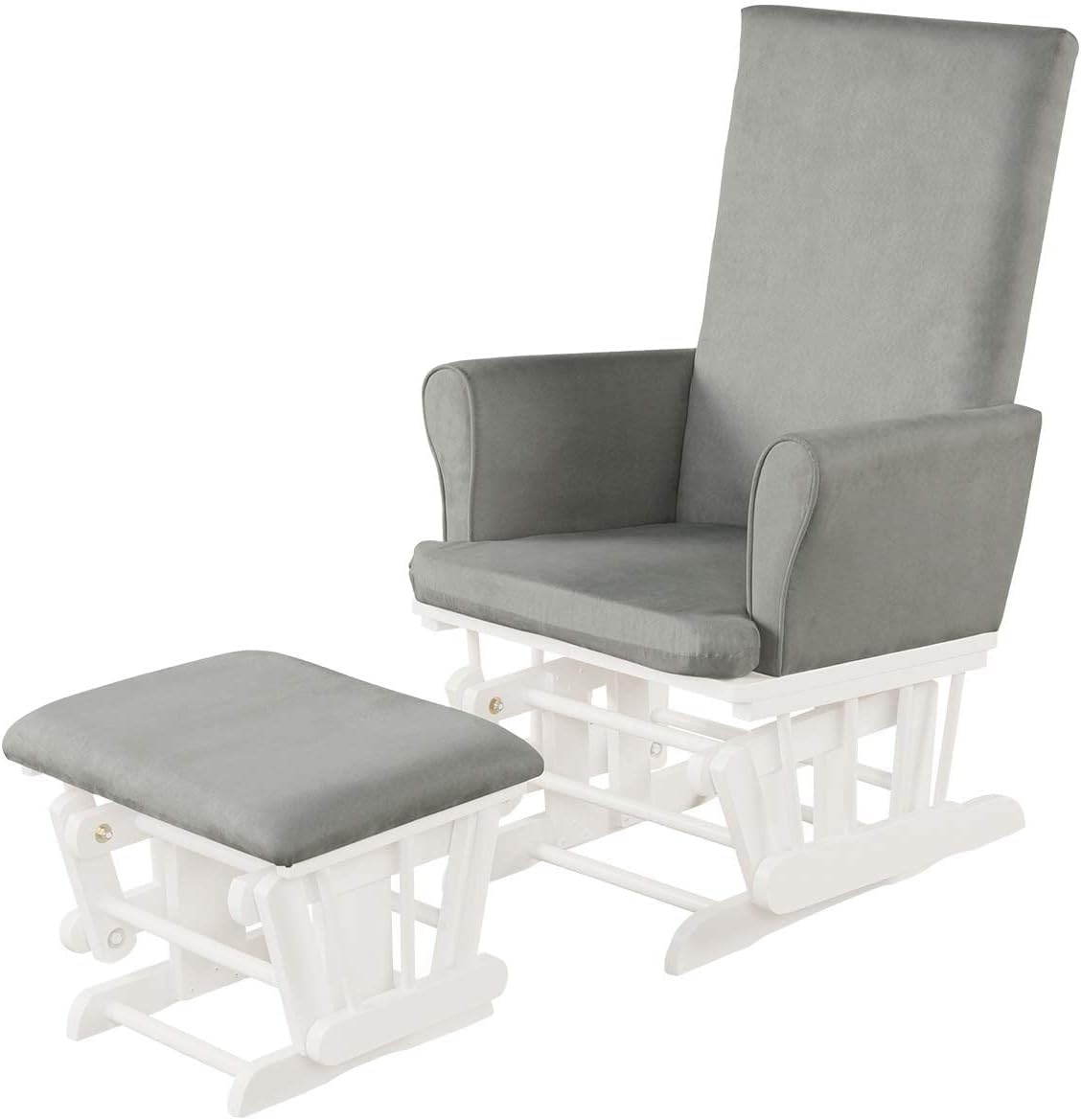 LDAILY LUARANE Hoop Glider and Ottoman Cushion Set, Wooden Rocking Nursery Chair with Cushioned Armrests Detachable Cover, Upholstered Glider with Nursing Ottoman for Napping Nursing Reading (Grey)