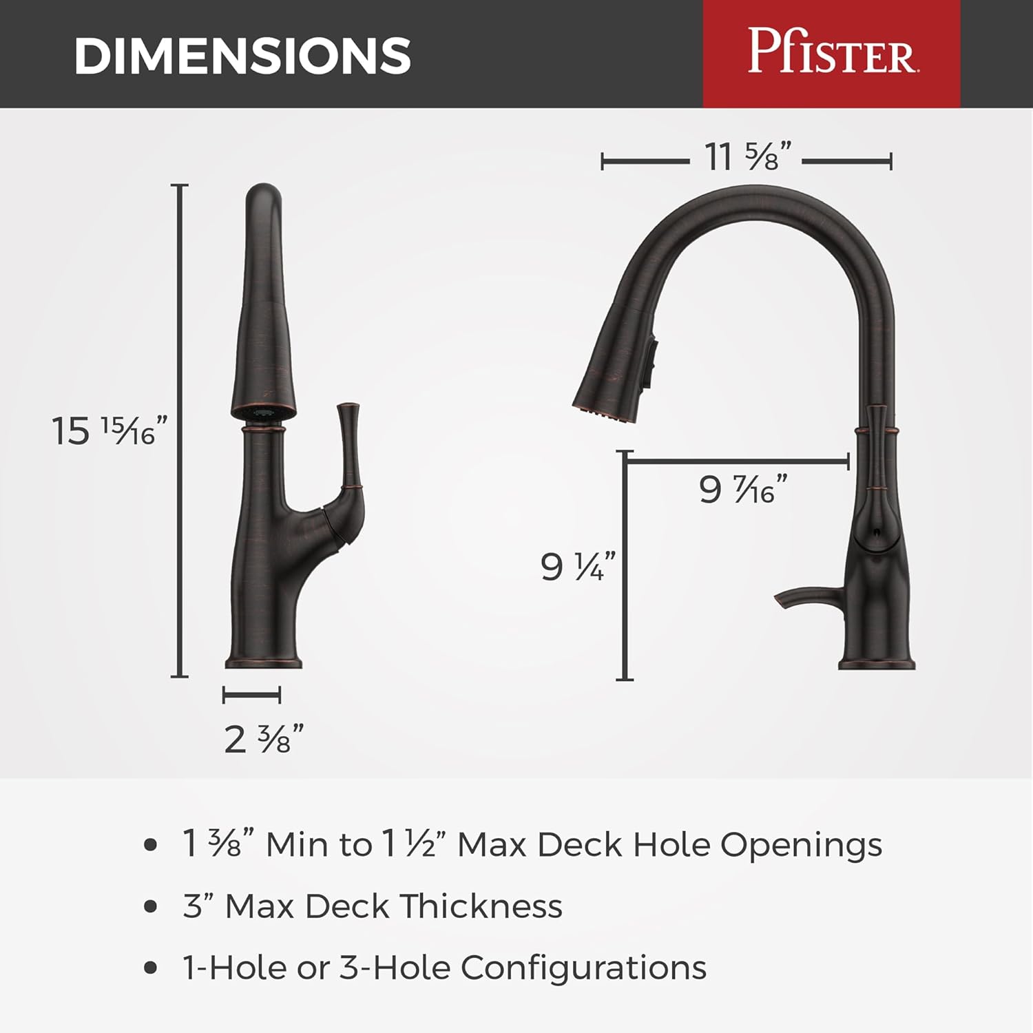 Pfister Alderwood Kitchen Faucet with Pull Down Sprayer and Soap Dispenser Single Handle High Arc Spout NSF Certified Tuscan Bronze Finish 360-Degree Swivel F5297AWY