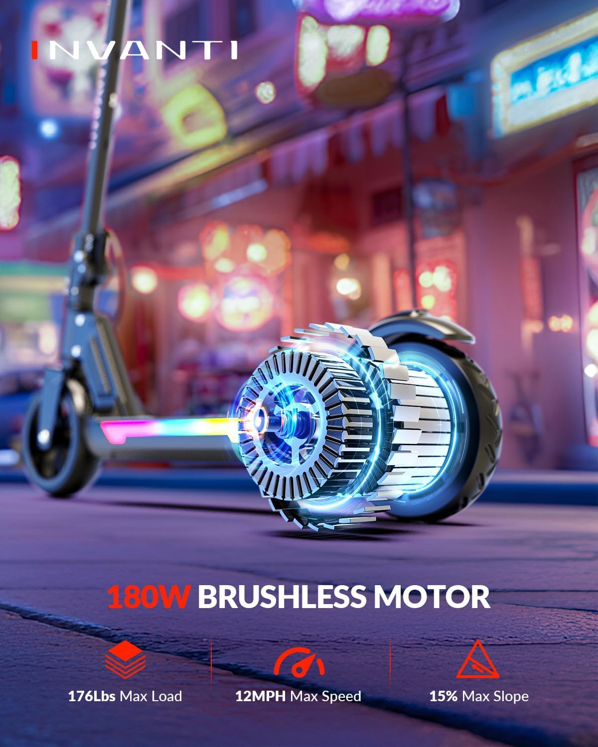 INVANTI KS03 Electric Scooter for Kids Ages 8+, 350W Peak Motor, Max 12mph & 10Miles, 7