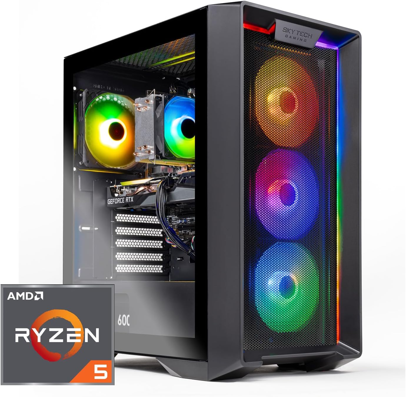 Skytech Nebula Gaming PC Desktop, Ryzen 5 5600 3.5 Ghz (4.4GHz Turbo Boost), NVIDIA RTX 3050 (6GB) 6GB GDDR6, 1TB SSD, 16GB DDR4 RAM 3200, 650W Gold PSU, Wi-Fi, Win 11 Home