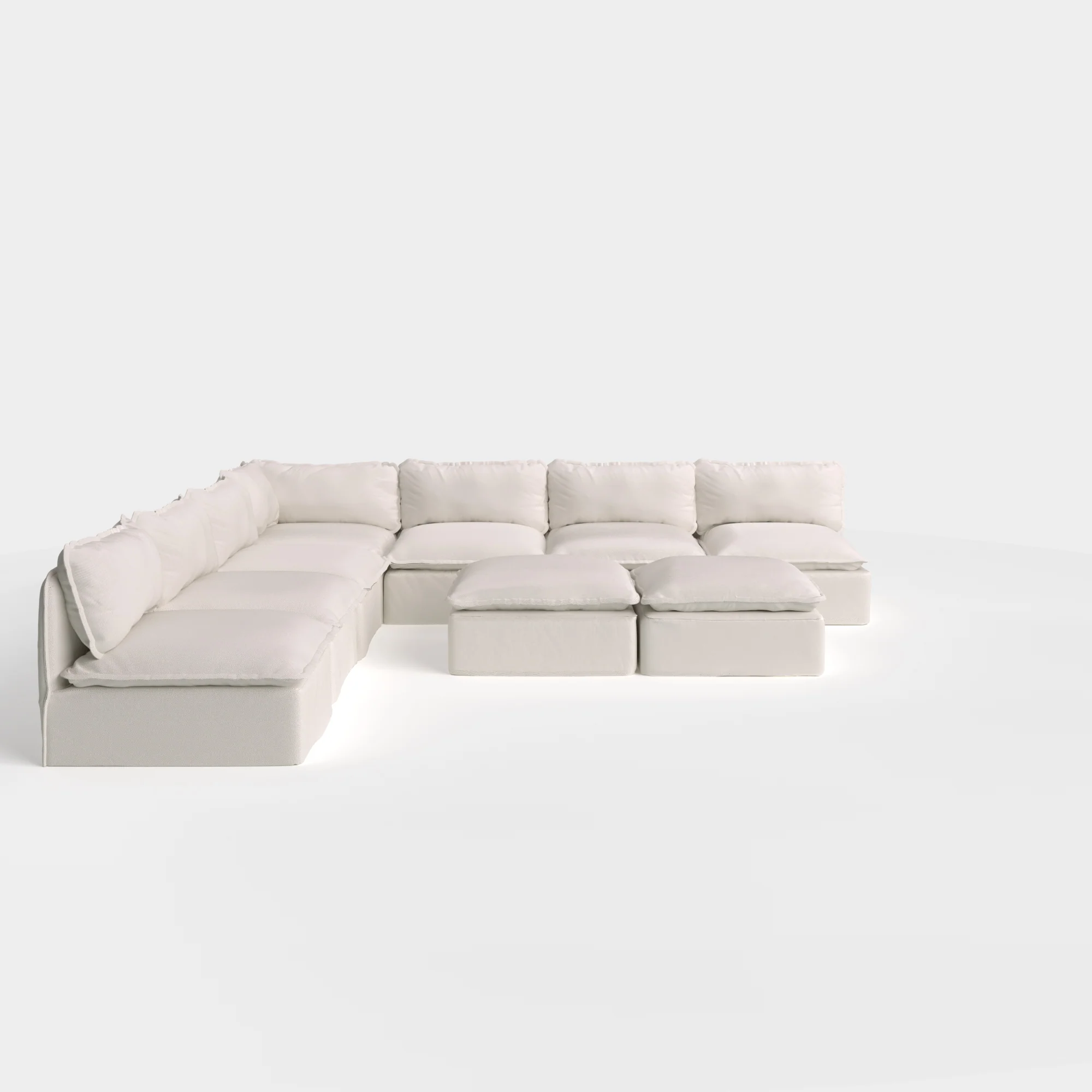 Modular Outdoor Washable 7-Seater Open-Ends Corner Sectional  + Bench Ottoman | Nano Slubweave in Chai