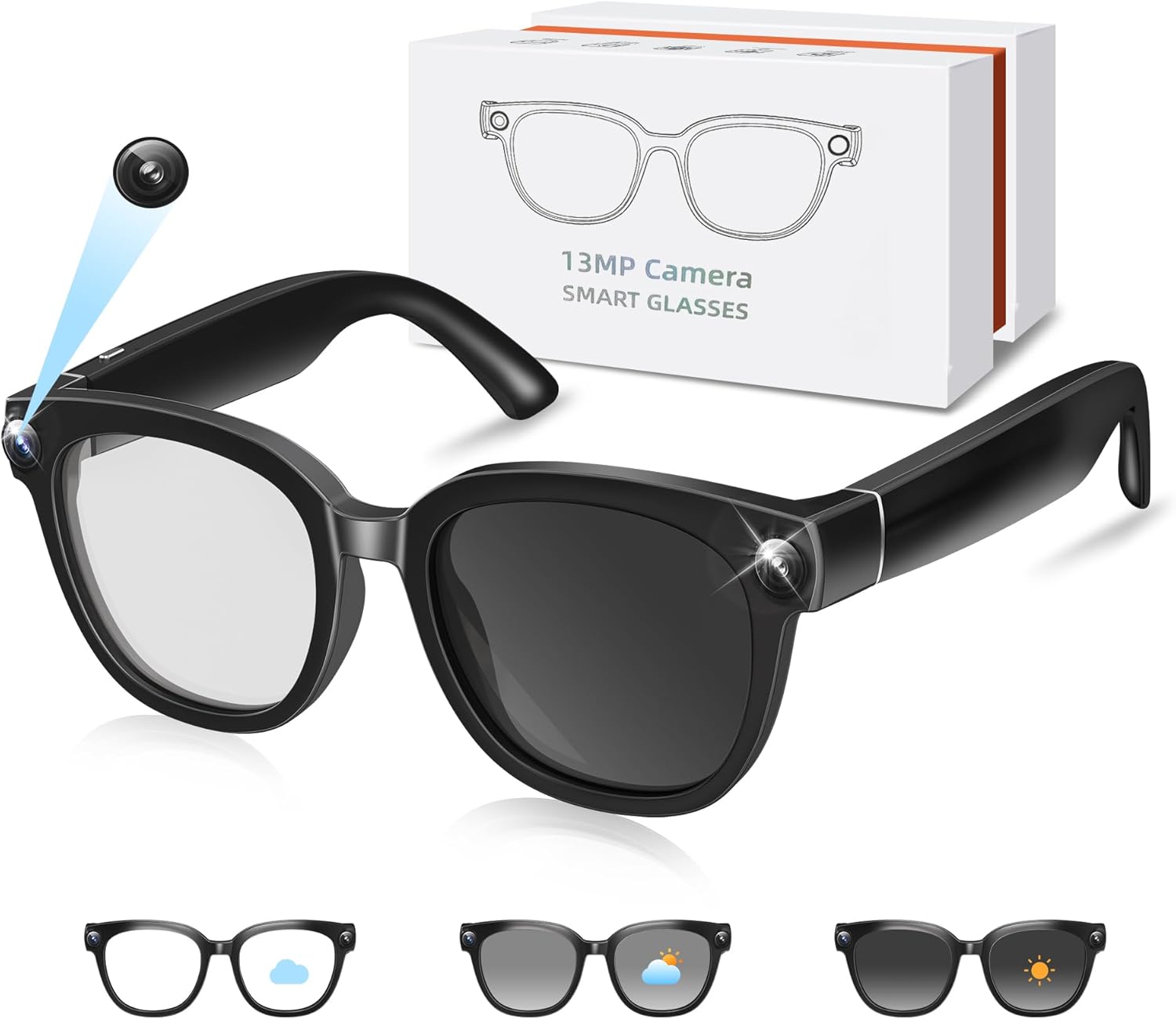 2026 Ai Smart Glasses for Men Women, 13mp 4k Hd Camera Glasses, Supports Real-Time Translation/Photo/Video/Audio Recording with Color-Changing Lenses for Travel, Sports