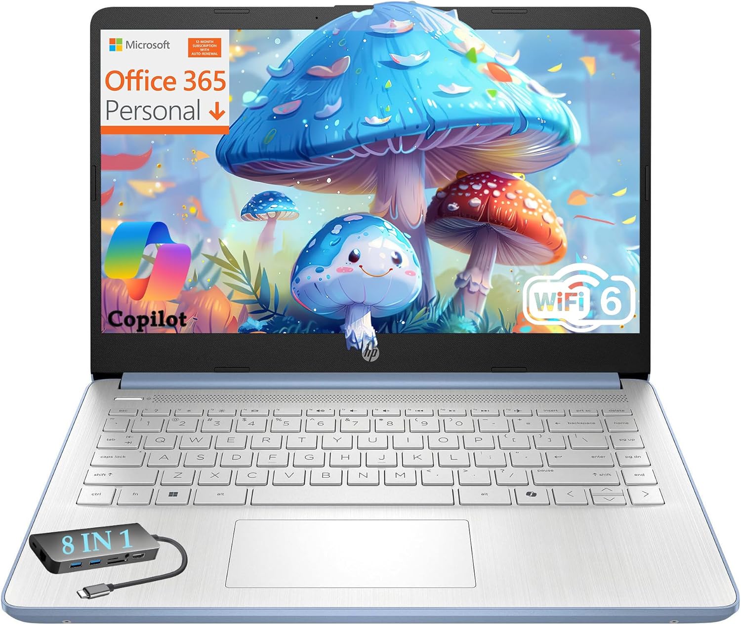 HP Essential Laptop Computer for Student Daily Study, Microsoft Office 365, Intel N150, 4GB RAM, 128GB Storage, Long Battery Life & Fast Charging, Windows 11 Home, Type-C Hub, Sky Blue