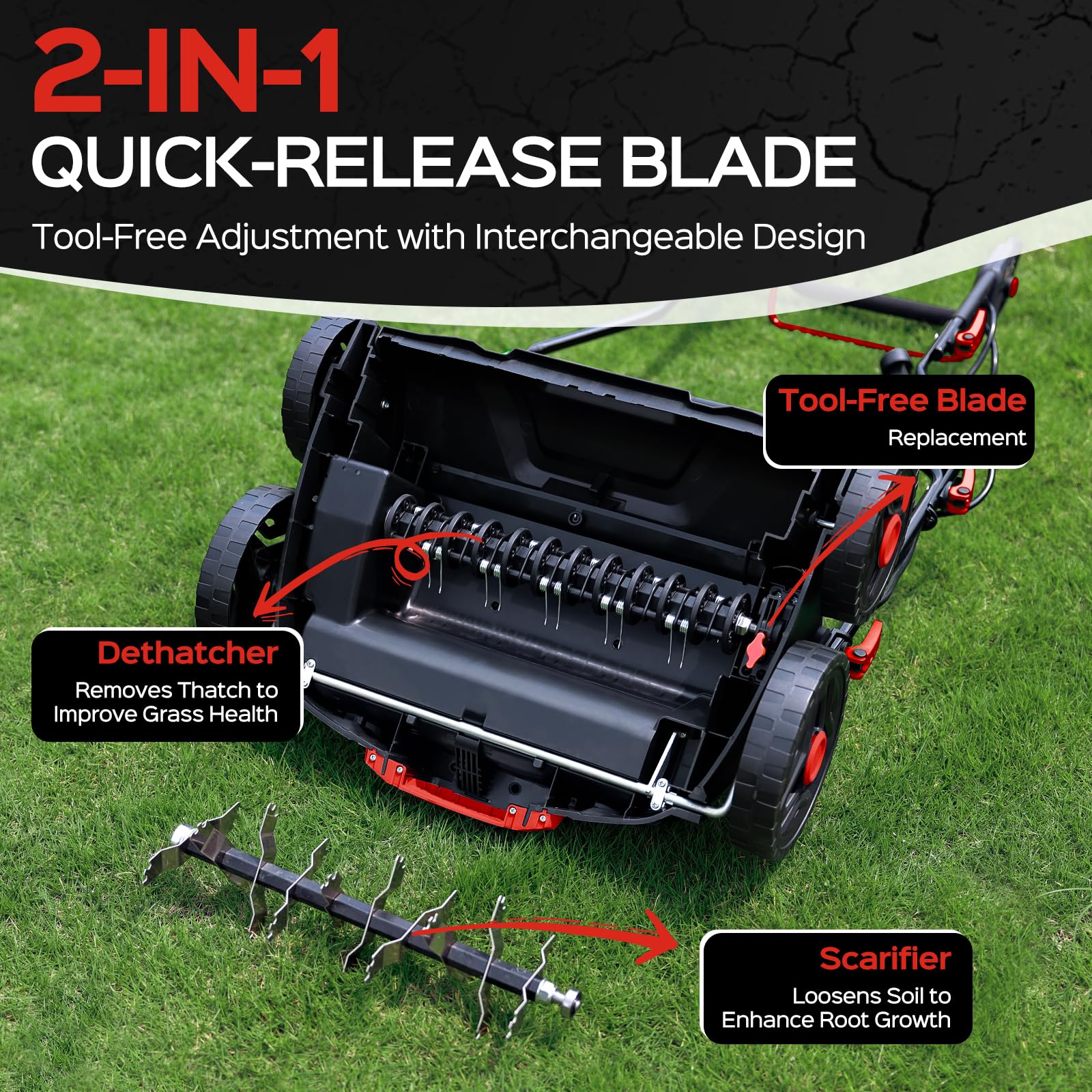 TIECTOWN 16-Inch Electric Dethatcher & Scarifier, 15.5 Amp