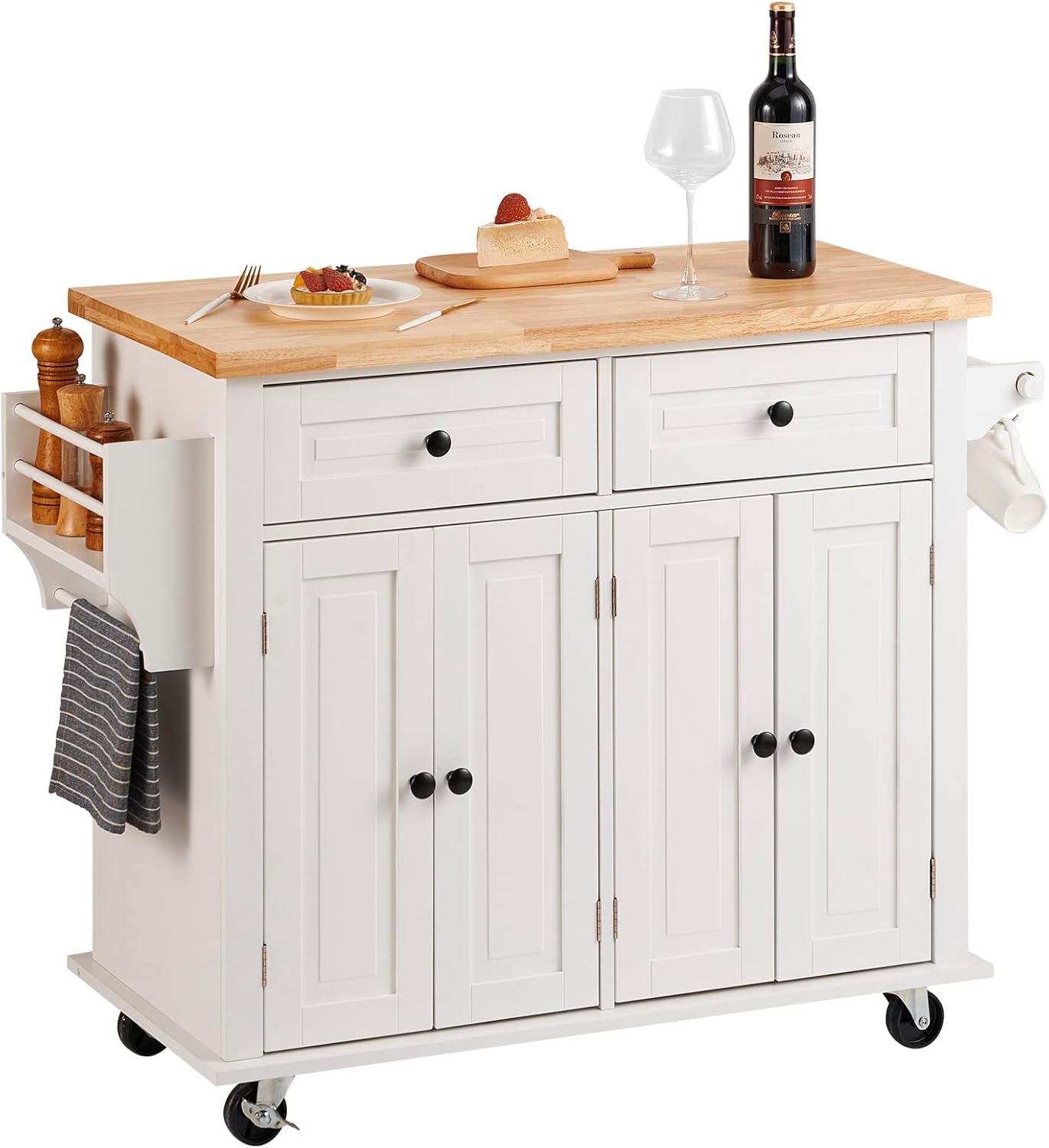 VEVOR Kitchen Island Cart with Solid Wood Top, 35.4