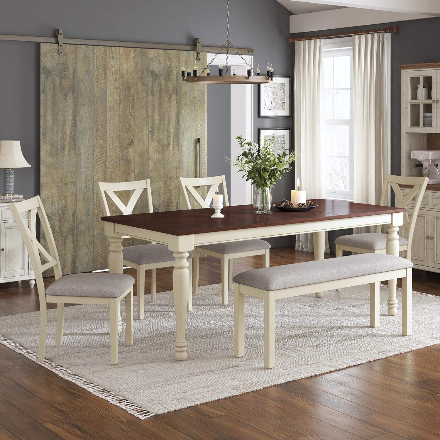 AMERLIFE 6-Piece Farmhouse Dining Table Set for 6-7, 71