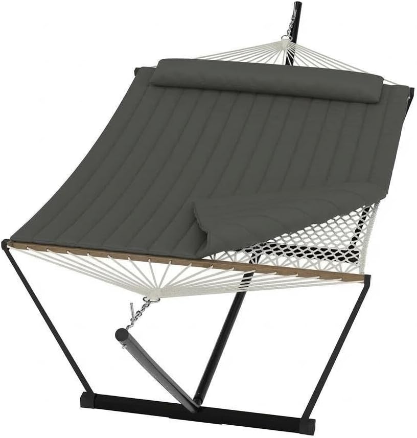 Garvee 2 Person Portable Double Hammock for Outdoor with Pillow, Heavy Duty Portable Hammock with Adjustable Steel Stand for Patio, Garden, Beach, Backyard
