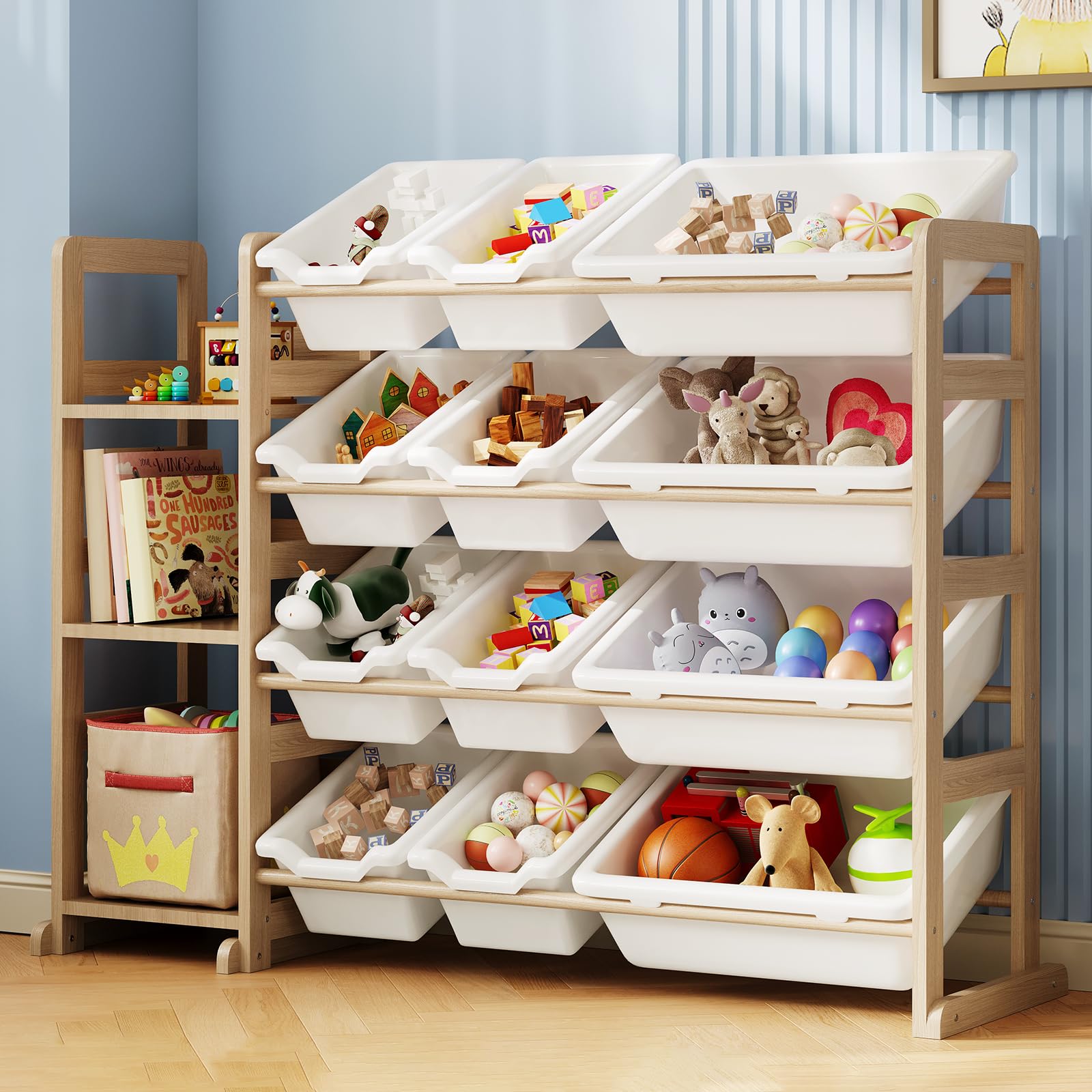 EXPERLAM Toy Storage Organizer with Bookshelf & 12 Bins