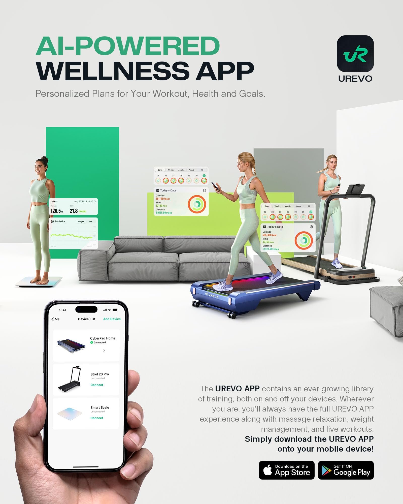 UREVO Smart Walking Pad - Quiet Standing Desk Treadmill