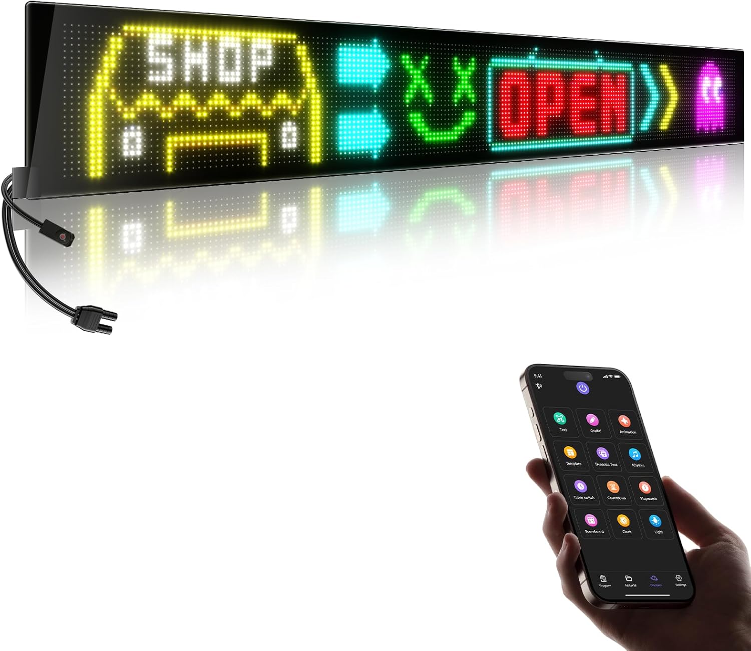 Large Programmable LED Sign, P5 Resolution Indoor Store LED Sign, Bluetooth APP, for Business Retail Shop Window Display (43