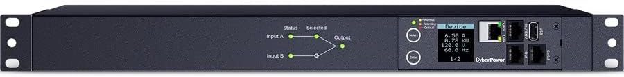 CyberPower PDU44001 Switched ATS PDU, 100-120V, 15A (Derated to 12A), 10 Outlets, 1U Rackmount