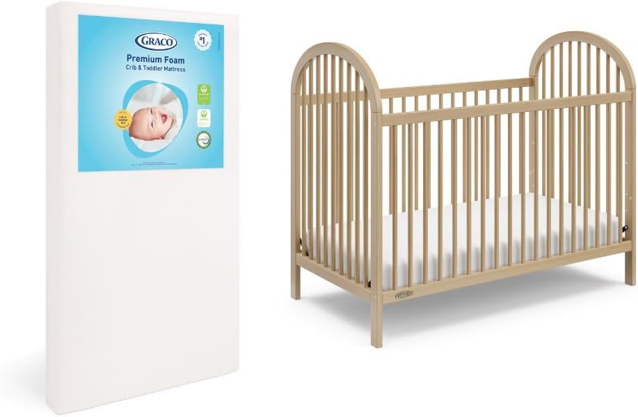 Graco Olivia Convertible Crib and Graco Premium Foam Crib & Toddler Bed Mattress Bundle (Driftwood) – GREENGUARD Gold Certified, Standard Crib Mattress, Baby Crib Converts to Toddler Bed & Daybed