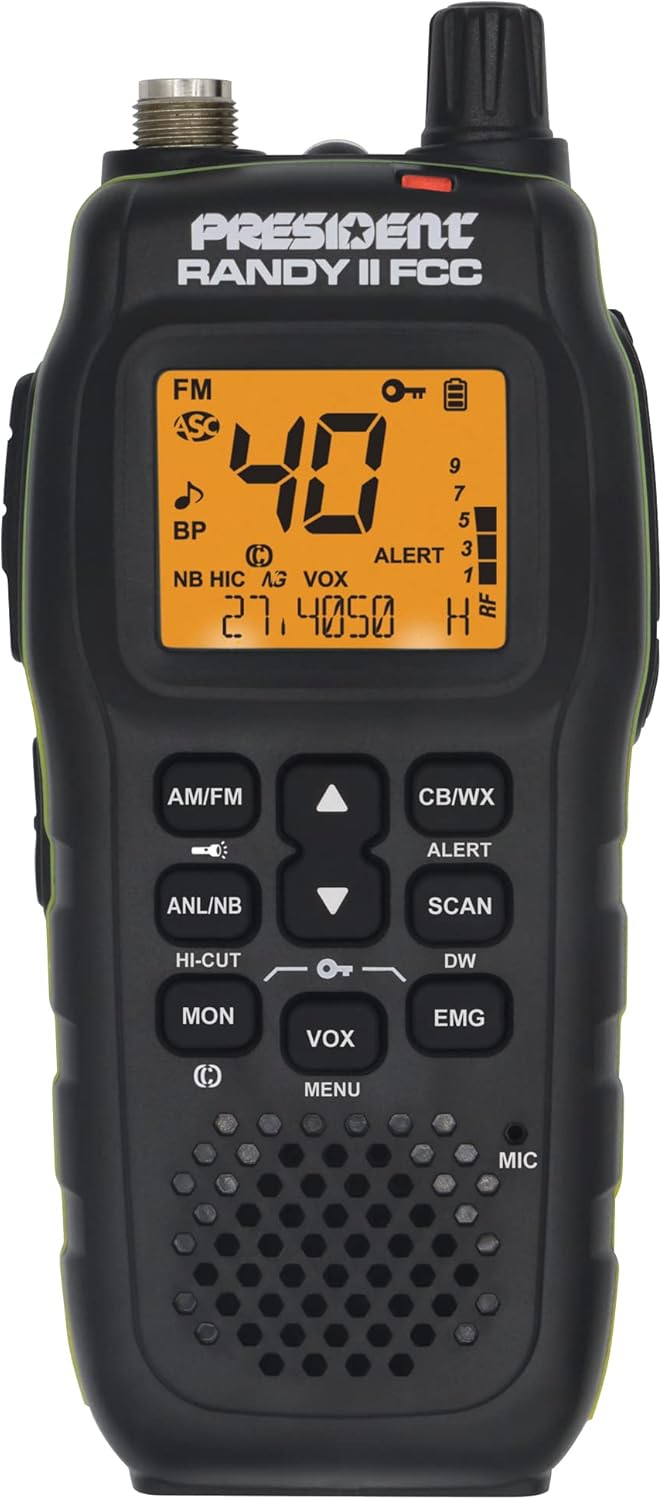 President Randy II FCC - First FCC Approved AM/FM Handheld CB Radio with NOAA Weather Channel, ANL Filter, ASC, Scan Skip, VOX Built-in, 7-Color LCD Dispplay