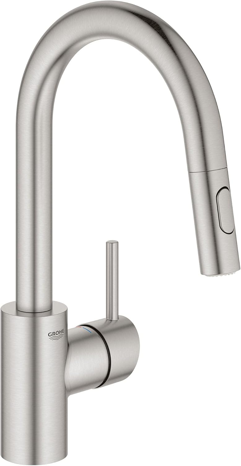 GROHE 31479DC1 Concetto Pull-Down Bar Kitchen Faucet with Sprayer. 1.75 GPM, Supersteel (Stainless Steel)