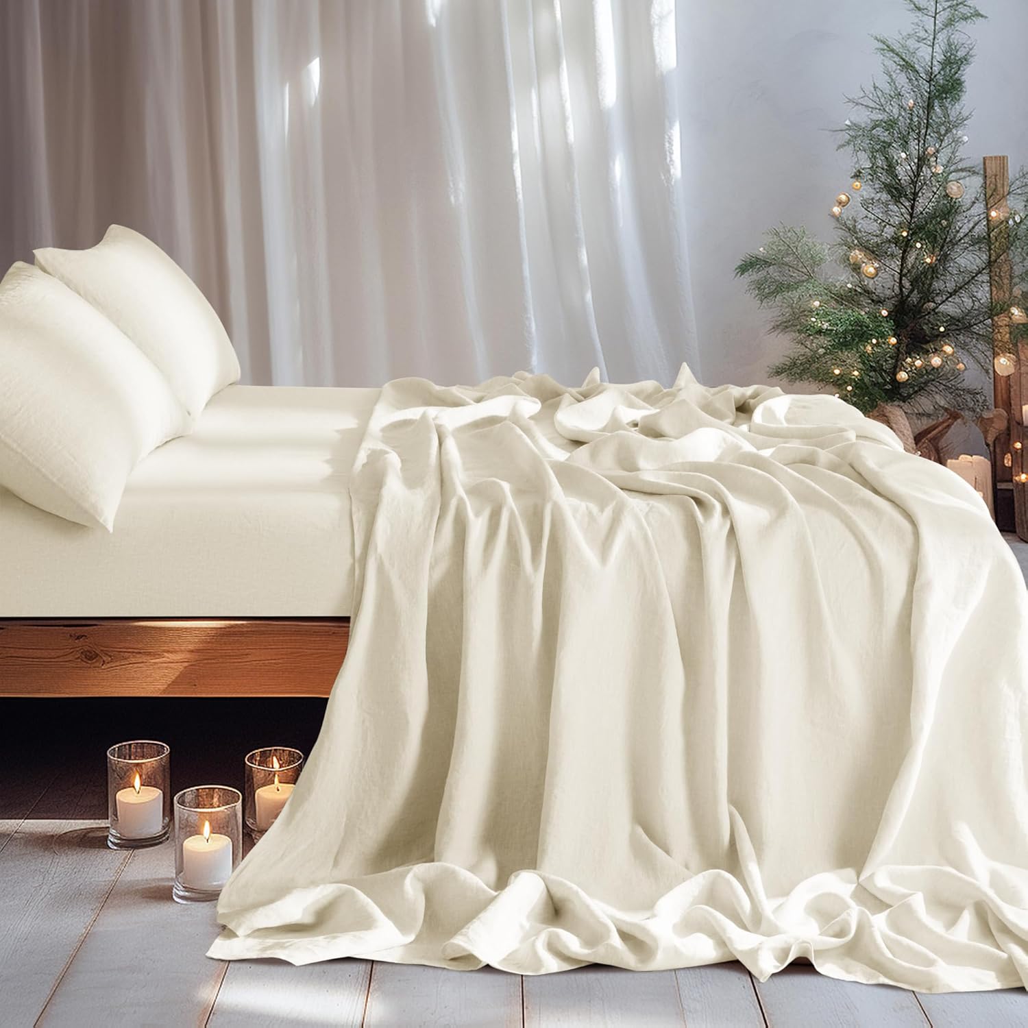 LBRO2M 100% Pure Linen Sheet Set Deep Pocket Up to 16