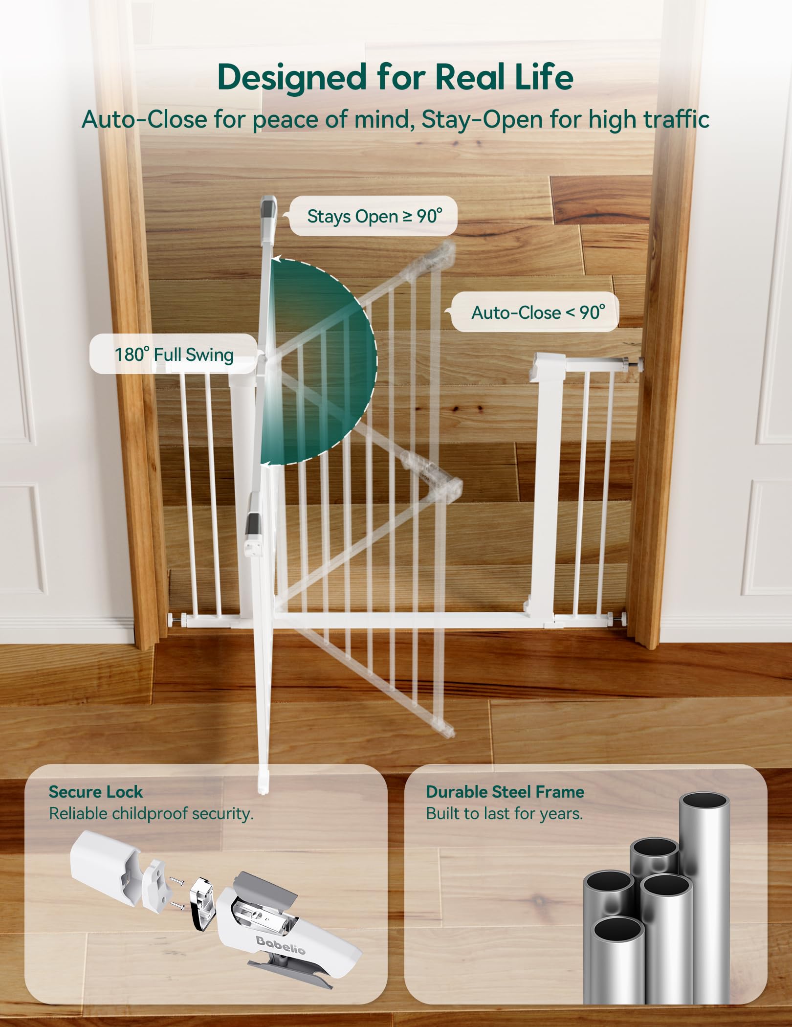 BABELIO Extra Wide Baby/Dog Gate, Metal Pressure Mounted
