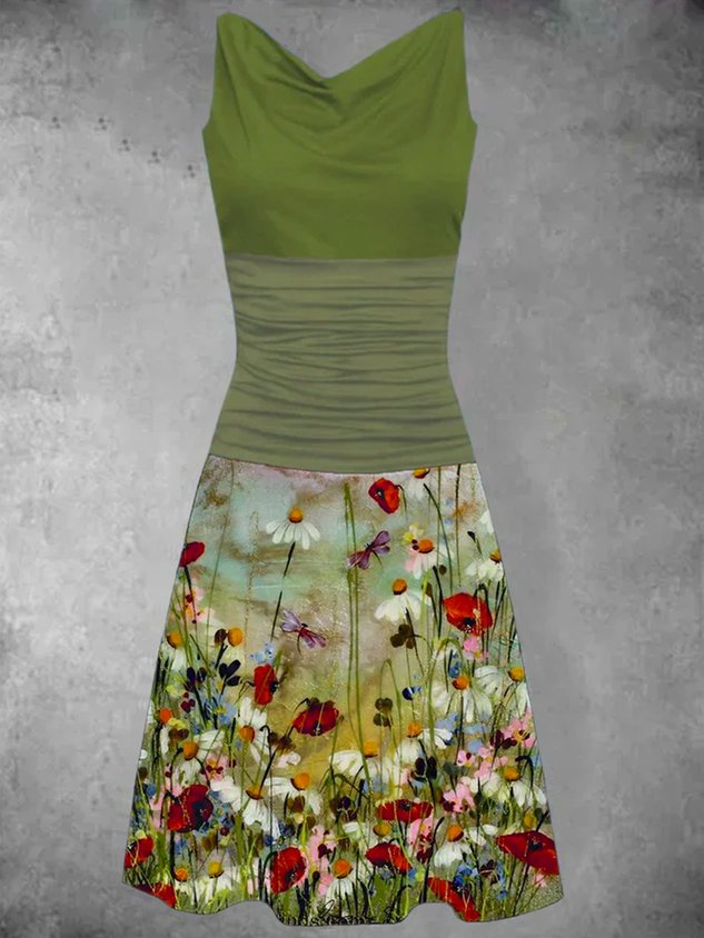 A-Line Casual Sleeveless Floral Knitting Dress