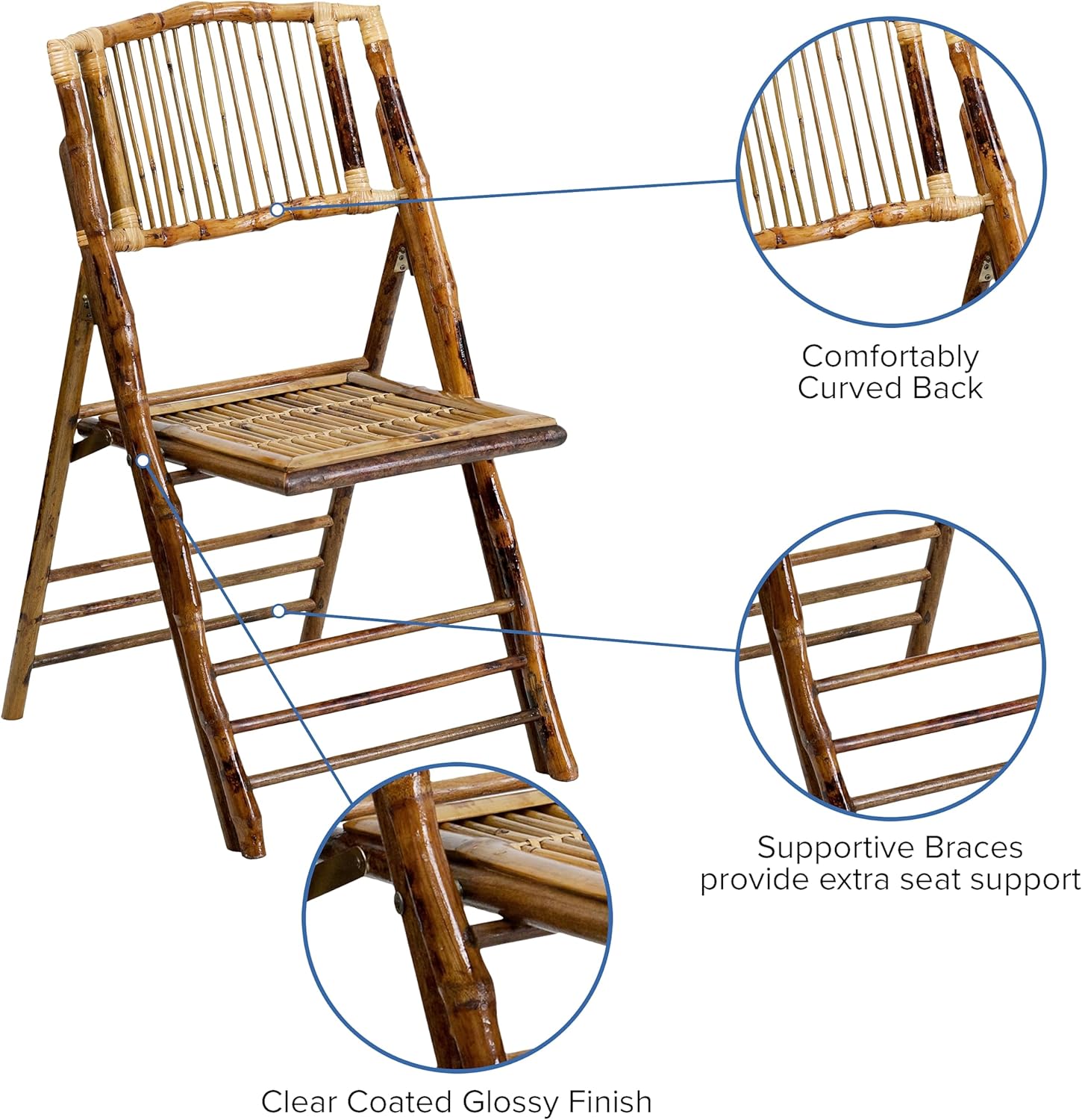 Flash Furniture Folding Bohemian Bamboo Chairs with Curved Backs, Modern Bamboo Folding Dining Chairs, 300 lb. Static Weight Capacity, Set of 4