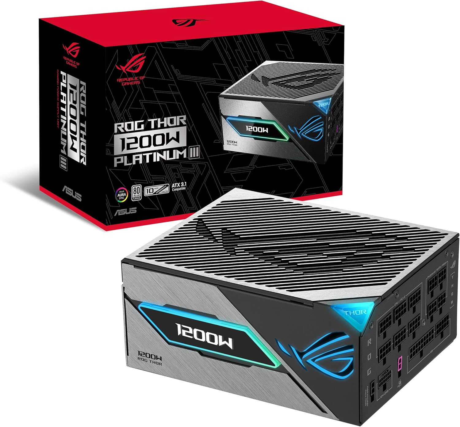 ASUS ROG Thor 1200W Platinum III PSU (80 Plus Platinum Certified, ATX 3.1, GaN MOSFET, GPU-First Intelligent Voltage Stabilizer, Magnetic OLED Display, Turbo Mode, 10-Year Warranty)