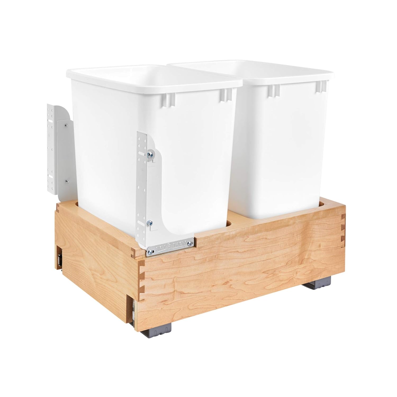 Rev-A-Shelf 35 Qt Bottom Mount Double Pullout Under Cabinet Kitchen Trash Cans for Base Cabinets, 150 Pound Rated Full-Extension Slides, Min Opening Width of 14.5