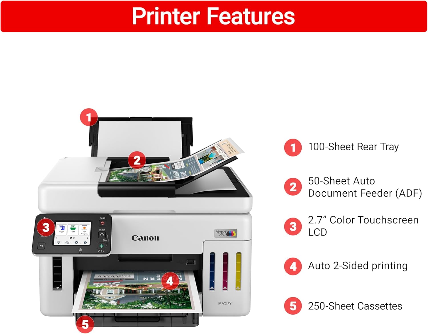 Canon Megatank GX6120 Wireless All-in-One Printer, Print, Scan and Copy, with 2.7