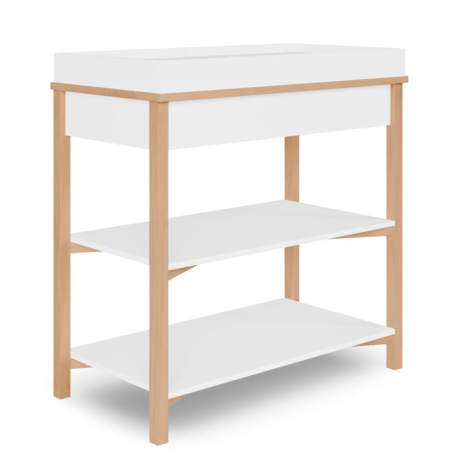 Dream On Me Owen Baby Changing Table, Removable Changing Tray, Spacious Top Storage Drawer, Two Open Shelves, Safety Brackets, BSA Certified Modern Nursery Furniture – Vintage White Oak