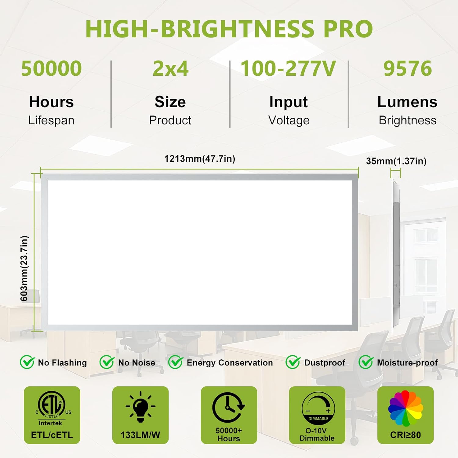 YXL 2 Pack 2x4 LED Flat Panel Light Drop Ceiling Light Fixture, 9576LM, 5CCT LED Drop Ceiling Office Light, 72W/60W/50W/40W/30W Selectable,6500K/5000K/4000K/3500K/3000K,Dimmable 0-10V,ETL