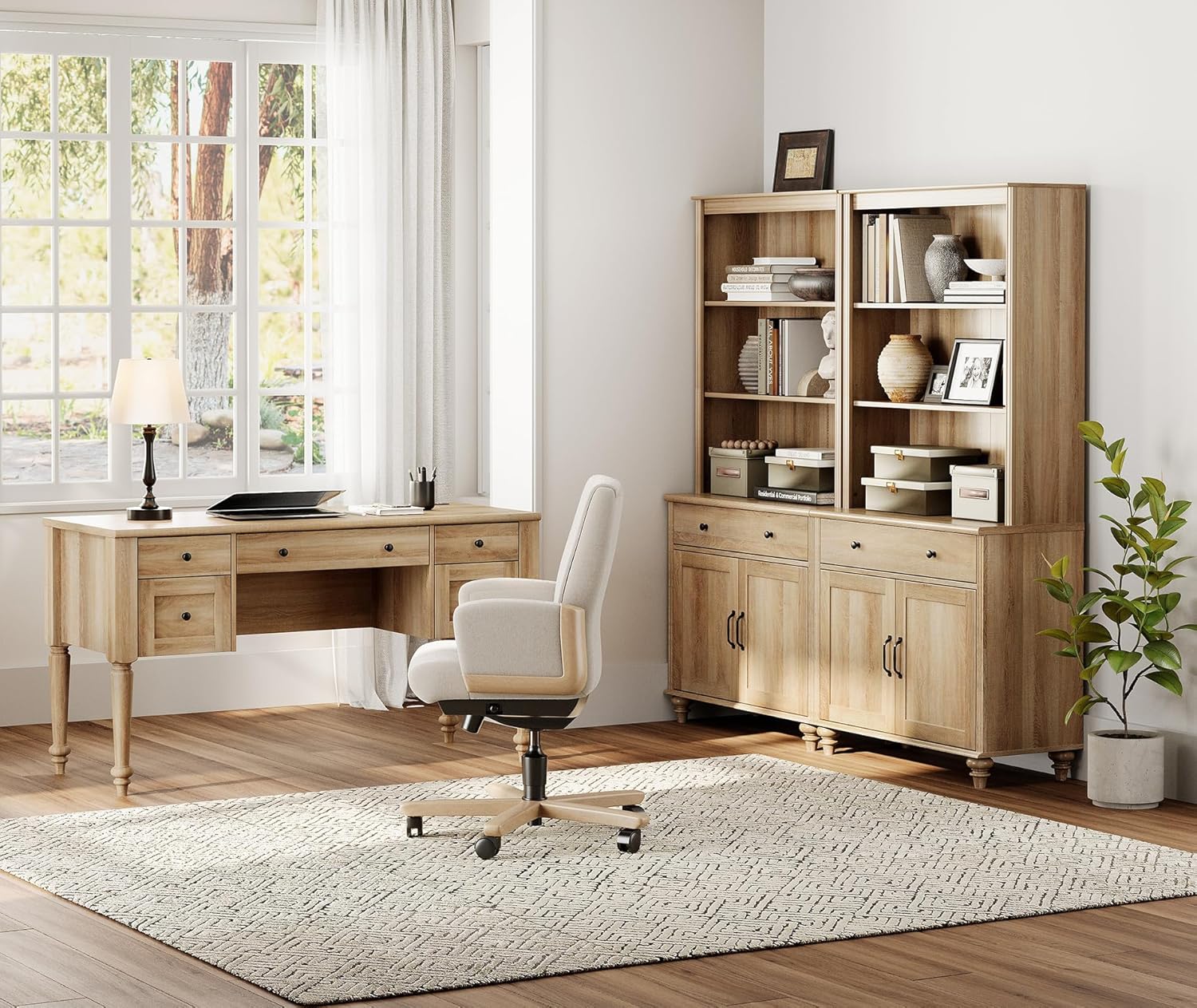 WAMPAT Home Office Furniture Set, 56'' Executive Desk with Charging Station, 72