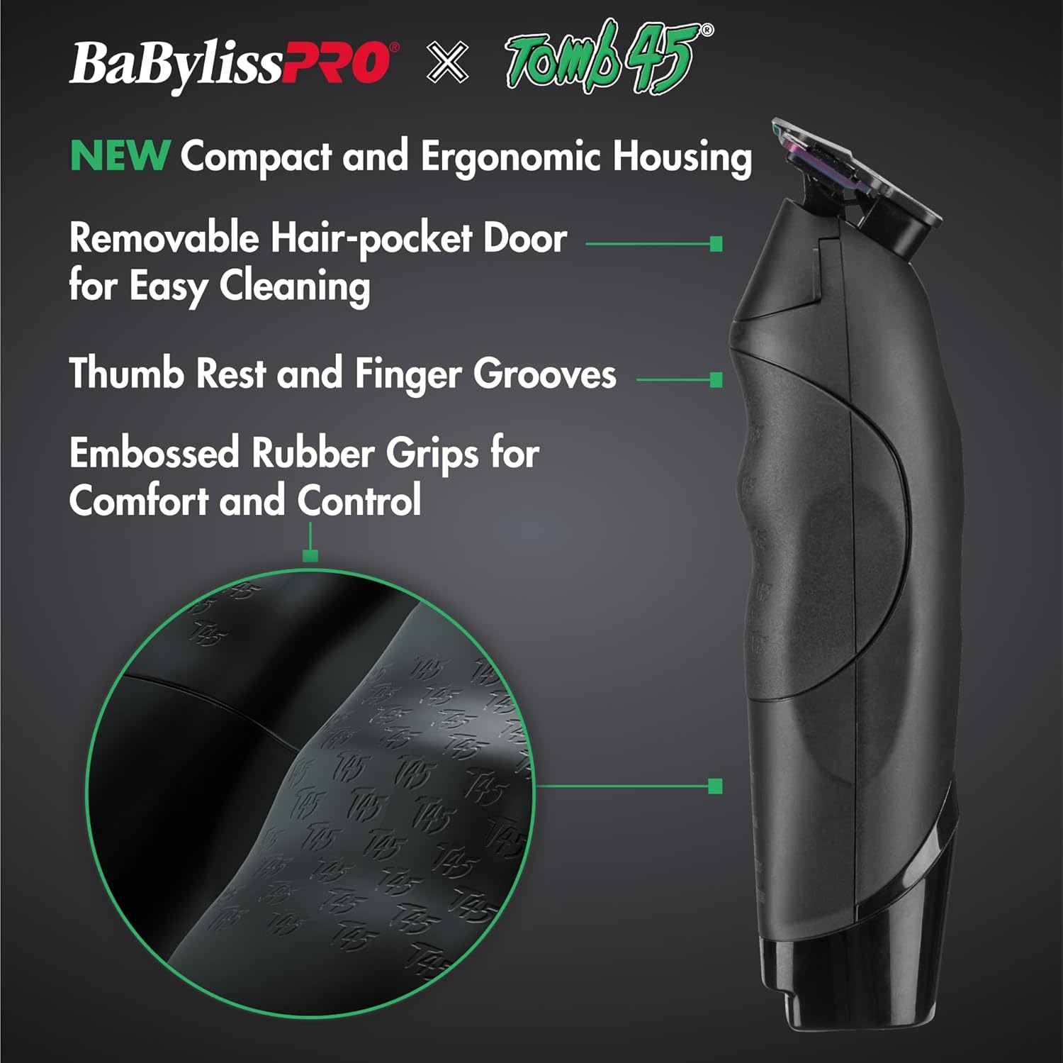 BaBylissPRO x Tomb45 Wireless Charging Hair Trimmer for Men with DS1 Dual Speed Motor 7500 RPM T-Blade Lithium Ion Battery 3 Hour Runtime Professional Barber