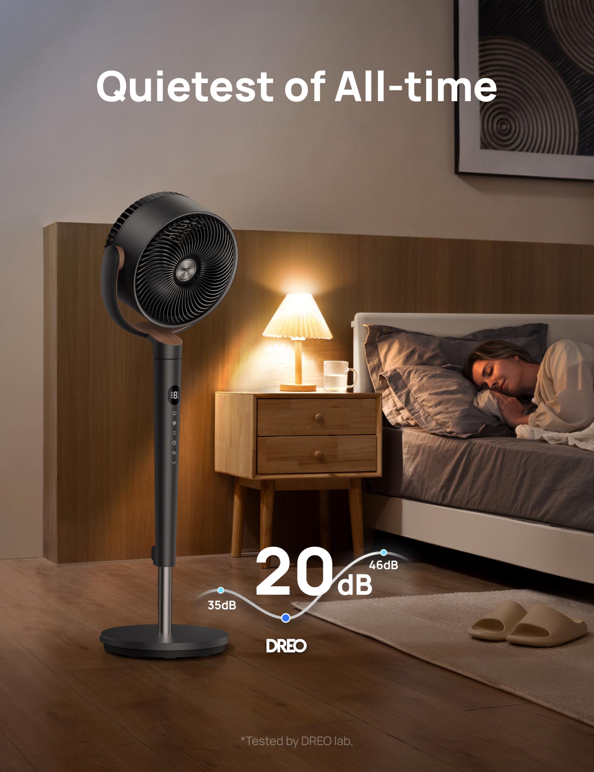 DREO Bed Fan with 120° Oscillation and 9 Speeds
