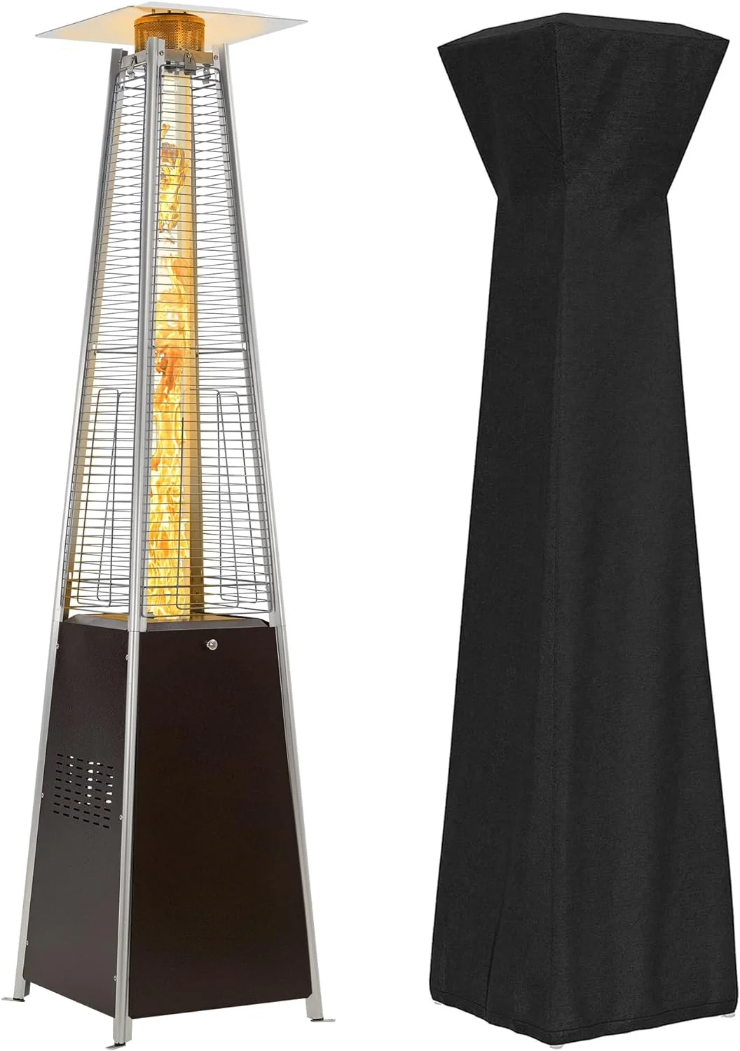 Pyramid Patio Propane Heater48,000 BTU Outdor Patio Flame Heater With Wheels,Waterproof Cover Quartz Glass Tube Propane Heater for Patio, Party, Backyard, Garden, Decoration(Bronze)