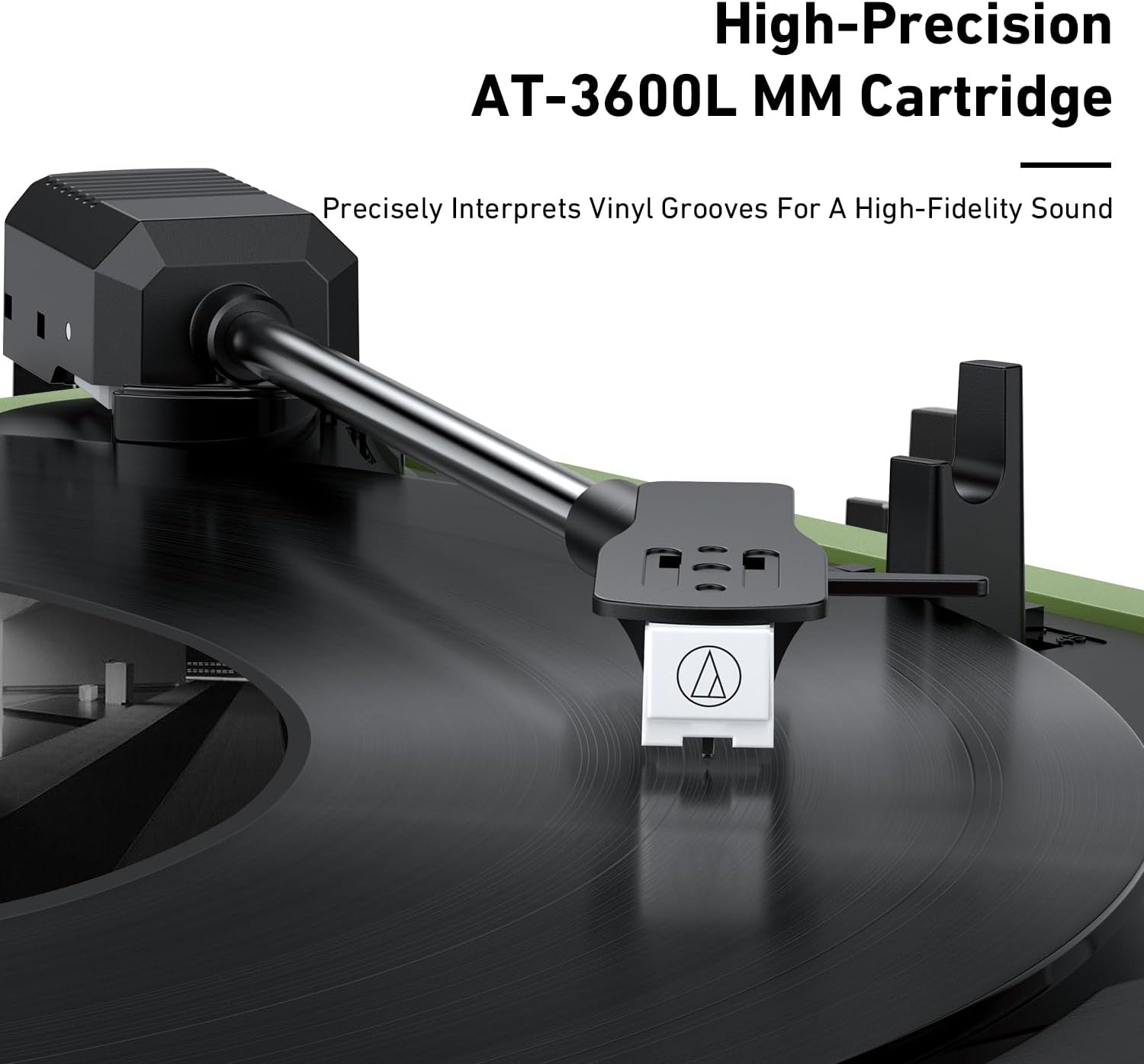 MYKESONIC Fully Automatic Record Player, Bluetooth Belt Drive Vinyl Turntable, Magnetic AT-3600L Cartridge, Bluetooth in & Out, Hi-Fi Stereo Speakers, Aux in Headphone, RCA Out (Green)