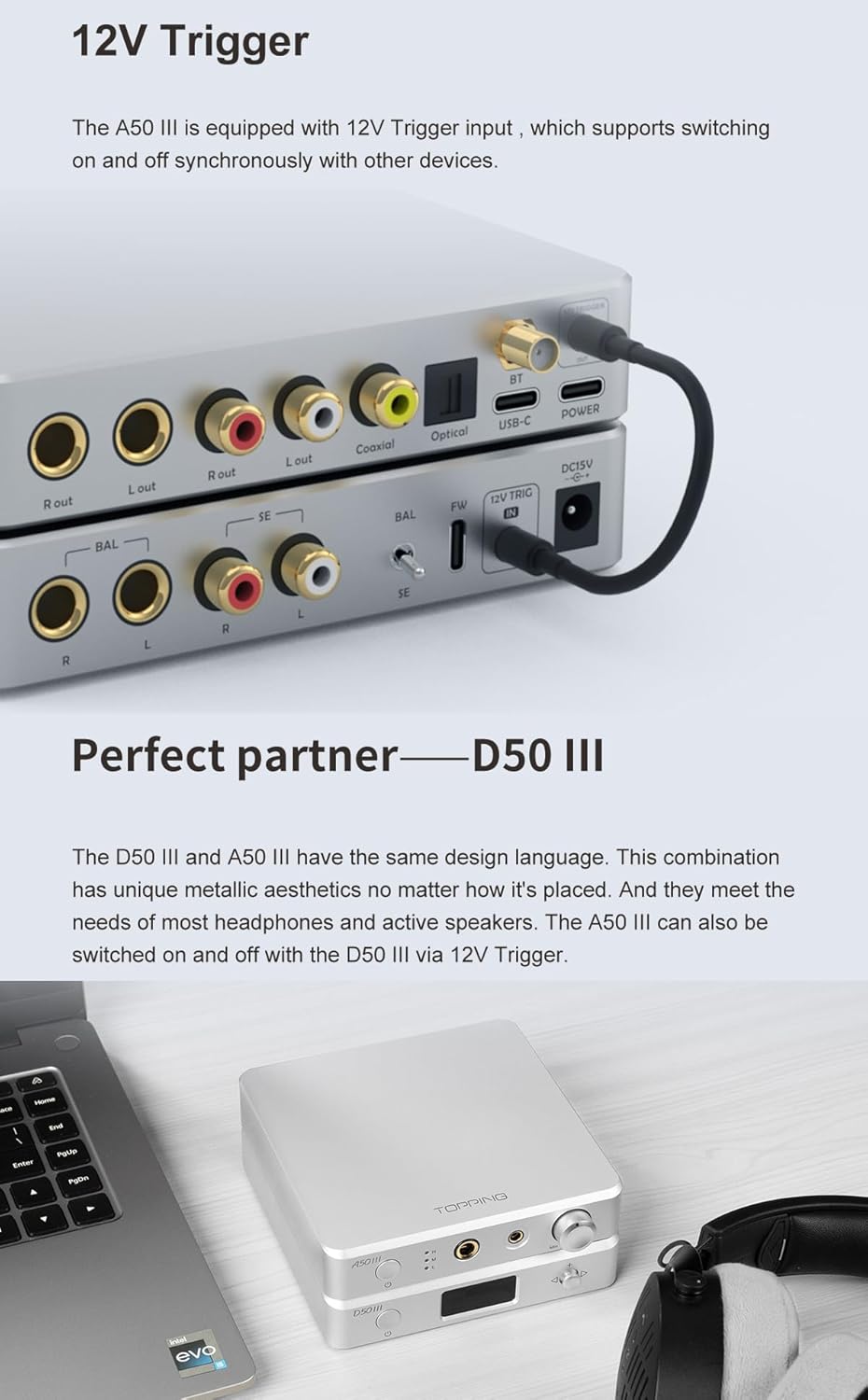 KGUSS Topping A50 III NFCA Headphone amp Pre-Amplifier - SE/BAL Input 6.35mm Single-end 4.4mm Balanced Jack 3500mW x2 Powerful Output (A50III Silver)