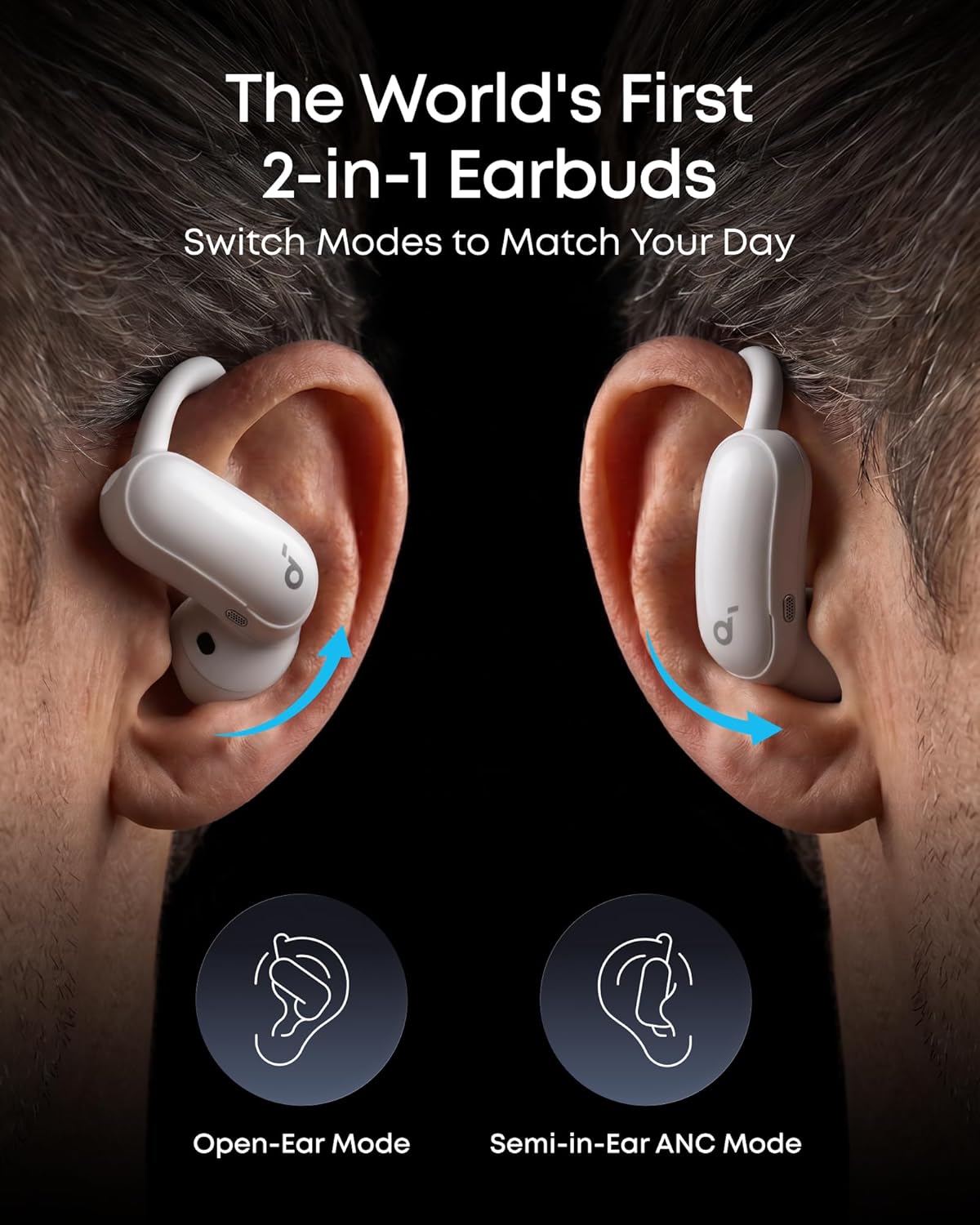 Soundcore AeroFit 2 Pro by Anker, Open-Ear and Active Noise Cancellation Modes, Hi-Res Open Ear Headphones for Commute,Office,Fitness, LDAC, 4-Mic AI Clear Calls, 34H, IP55, Wireless Bluetooth Earbuds