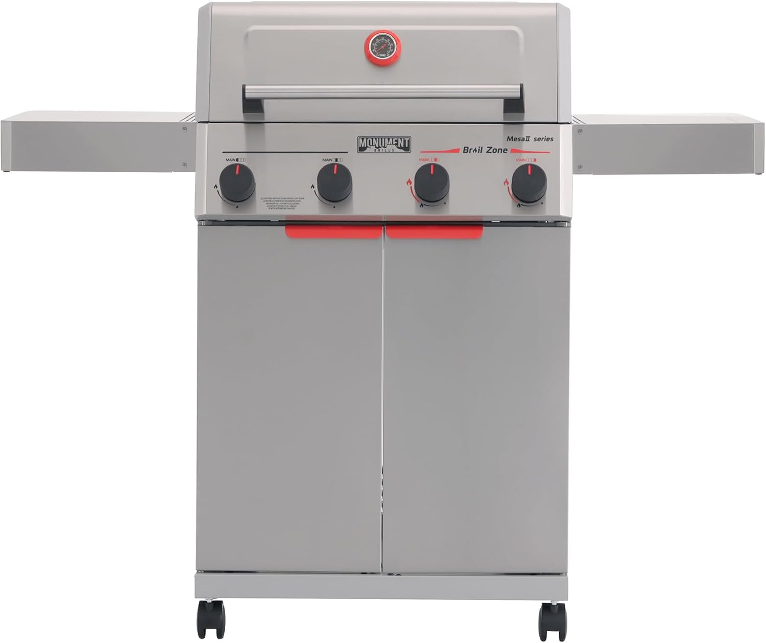 Monument Grills 4 Burner Stainless Steel Propane Mesa 2 Gas Grill, 500°F in 5 Mins, 525 sq.in, 37,000 BTU, with Broil Zone, Foldable Side Shelves, Knob Controls, Built in Thermometer, Mesa II 410BZ