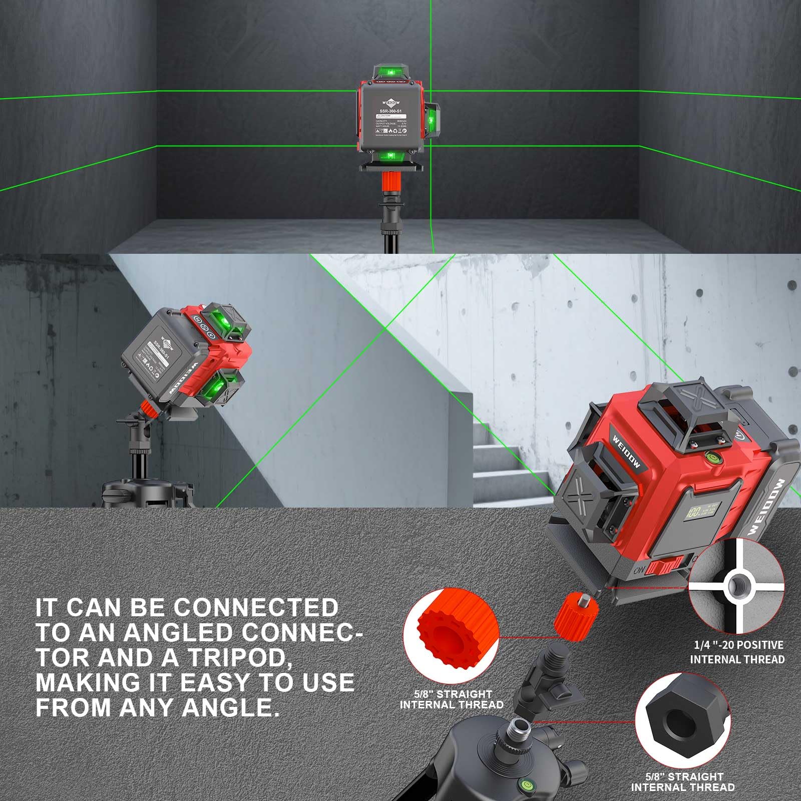 WEIDDW Laser Level with Tripod - Self Leveling 4x360° Green